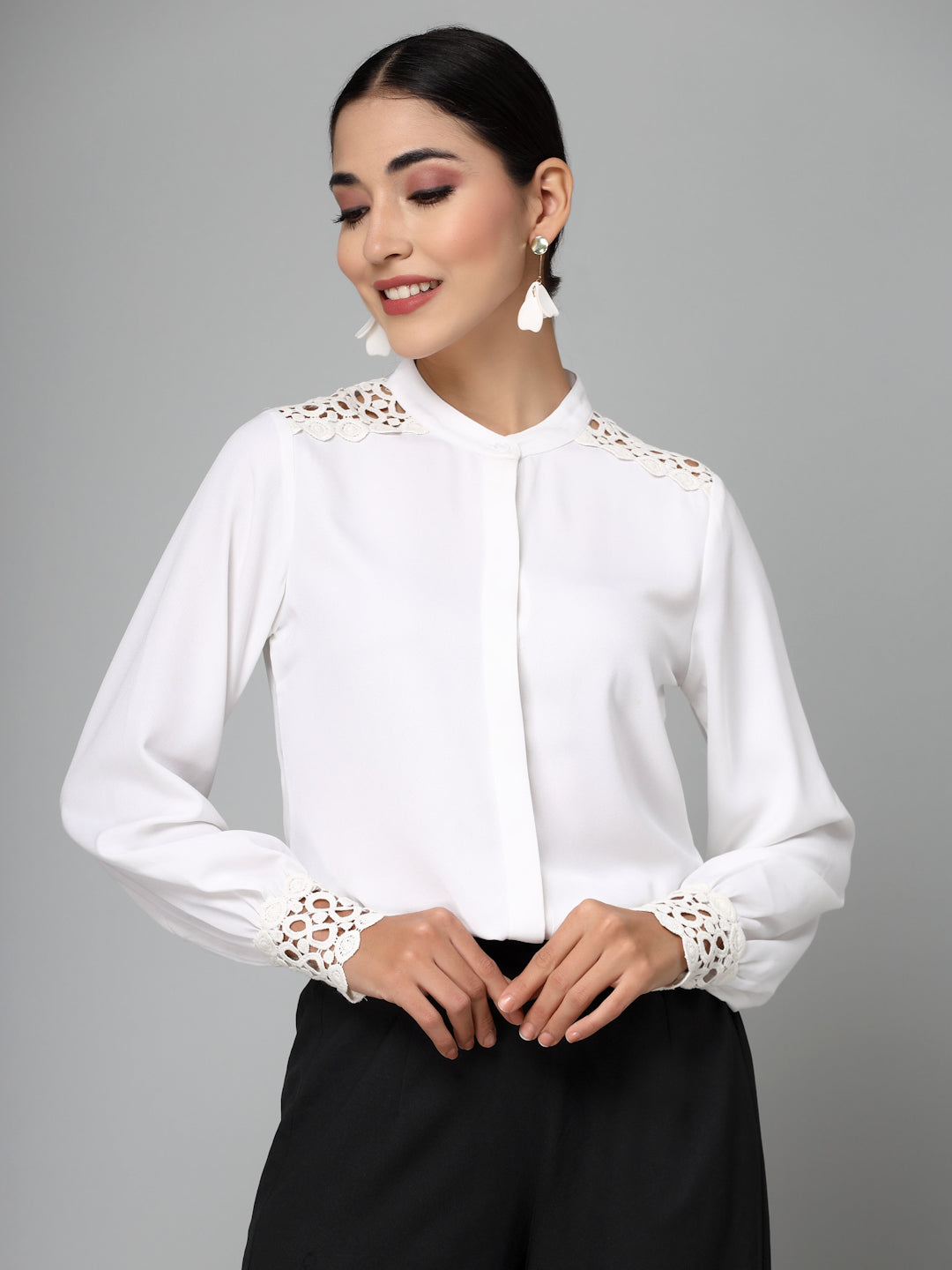 Style Quotient Women Embellished White Regular Smart Casual Shirt-Shirts-StyleQuotient