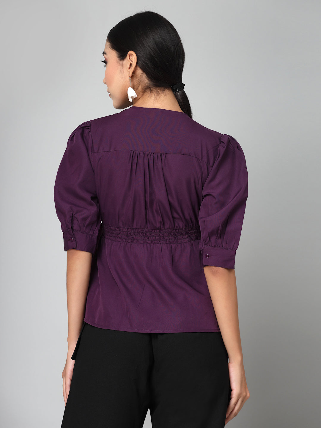 Style Quotient Women Solid Purple Polyester Smart Casual Wrap Top-Tops-StyleQuotient