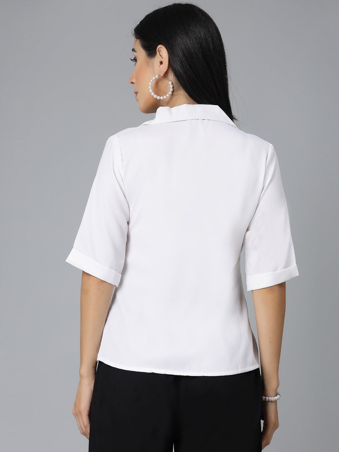 Style Quotient Women Solid White Polycrepe Regular Formal Shirt-Shirts-StyleQuotient