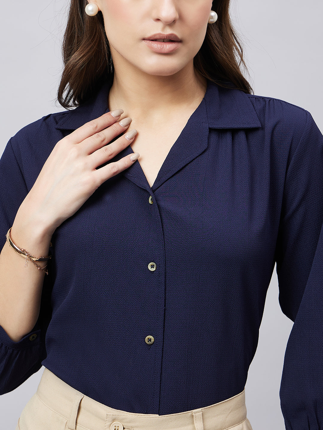 Style Quotient solid textured three-forth sleeve shirt-Shirts-StyleQuotient