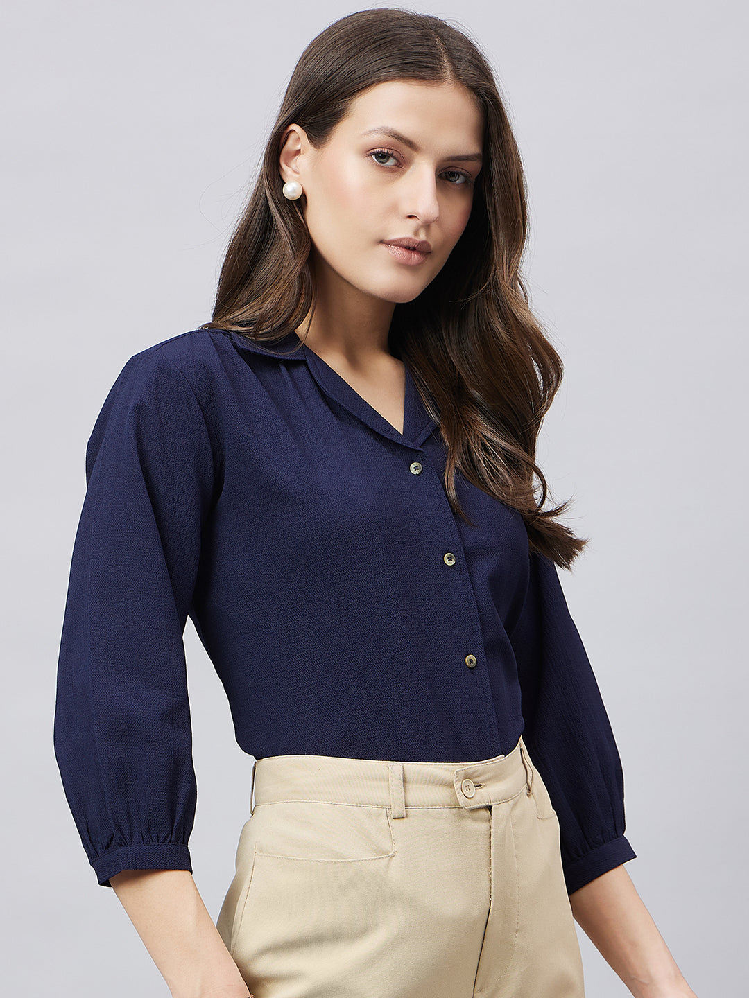 Style Quotient solid textured three-forth sleeve shirt-Shirts-StyleQuotient