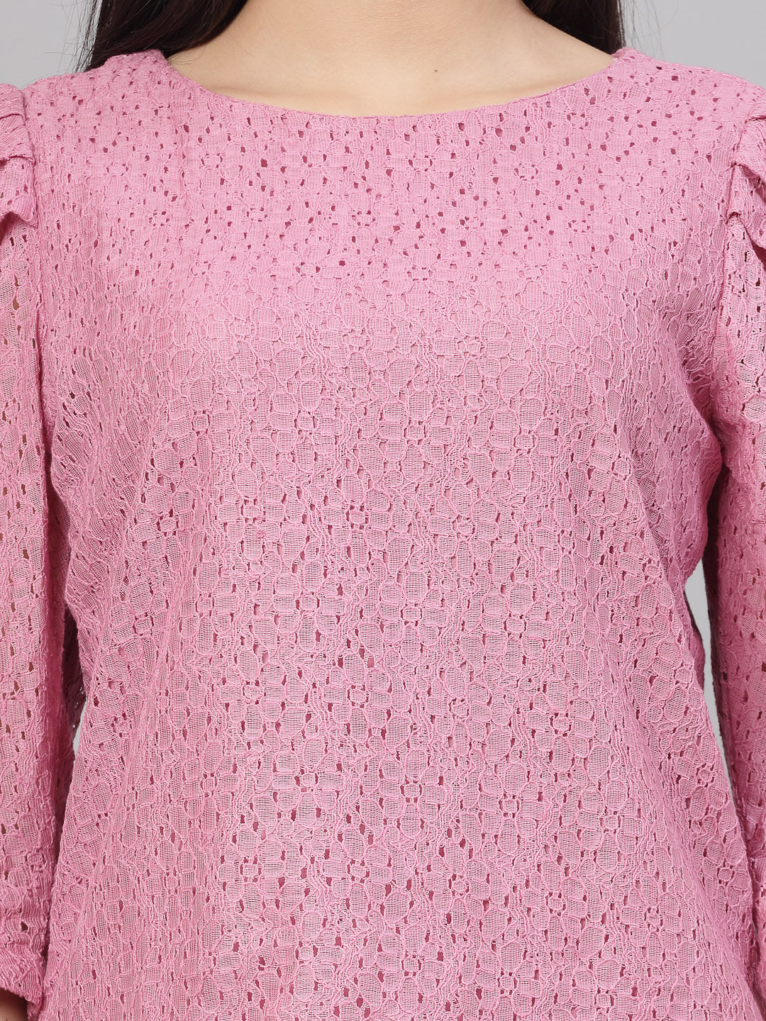 Style Quotient Women Pink Self Design Floral Lace Regular Smart Casual Top-Tops-StyleQuotient