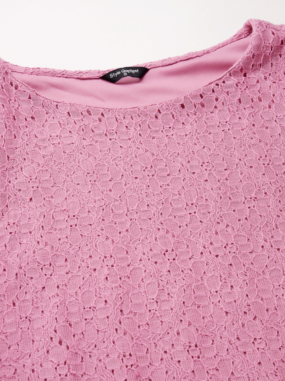 Style Quotient Women Pink Self Design Floral Lace Regular Smart Casual Top-Tops-StyleQuotient