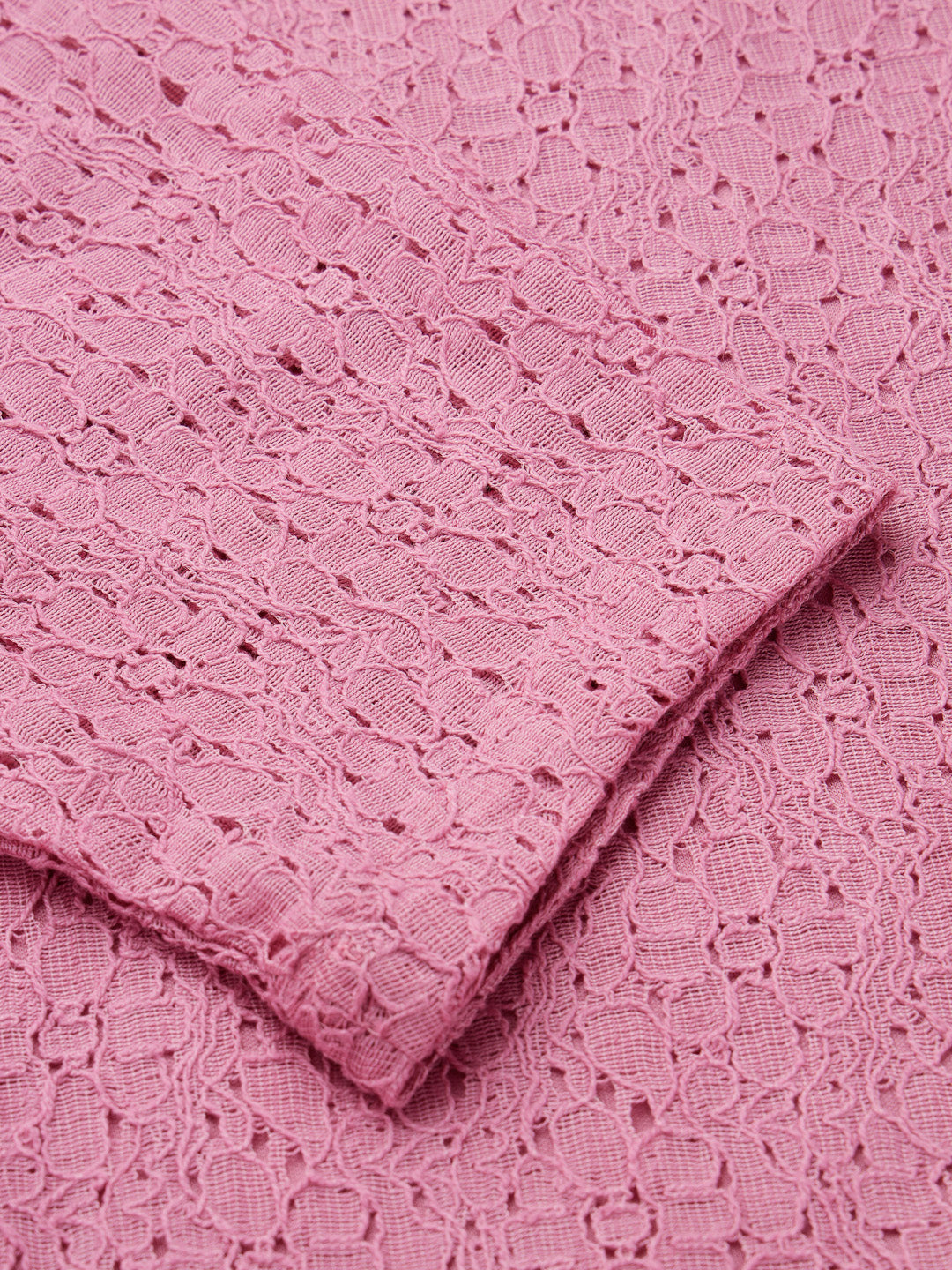 Style Quotient Women Pink Self Design Floral Lace Regular Smart Casual Top-Tops-StyleQuotient