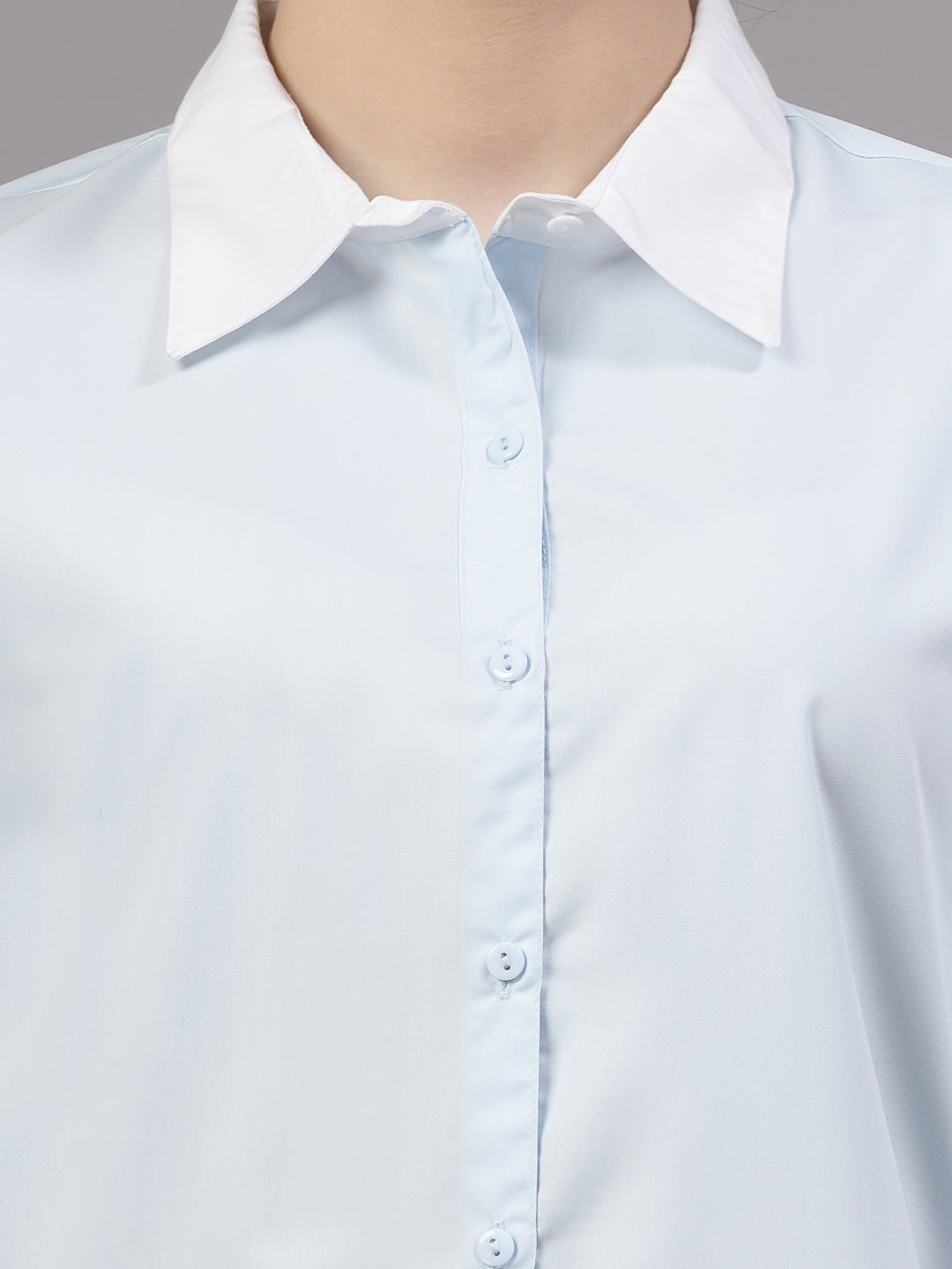 Style Quotient Women Sky Blue and White Colorblock Polycotton Regular Shirt-Shirts-StyleQuotient