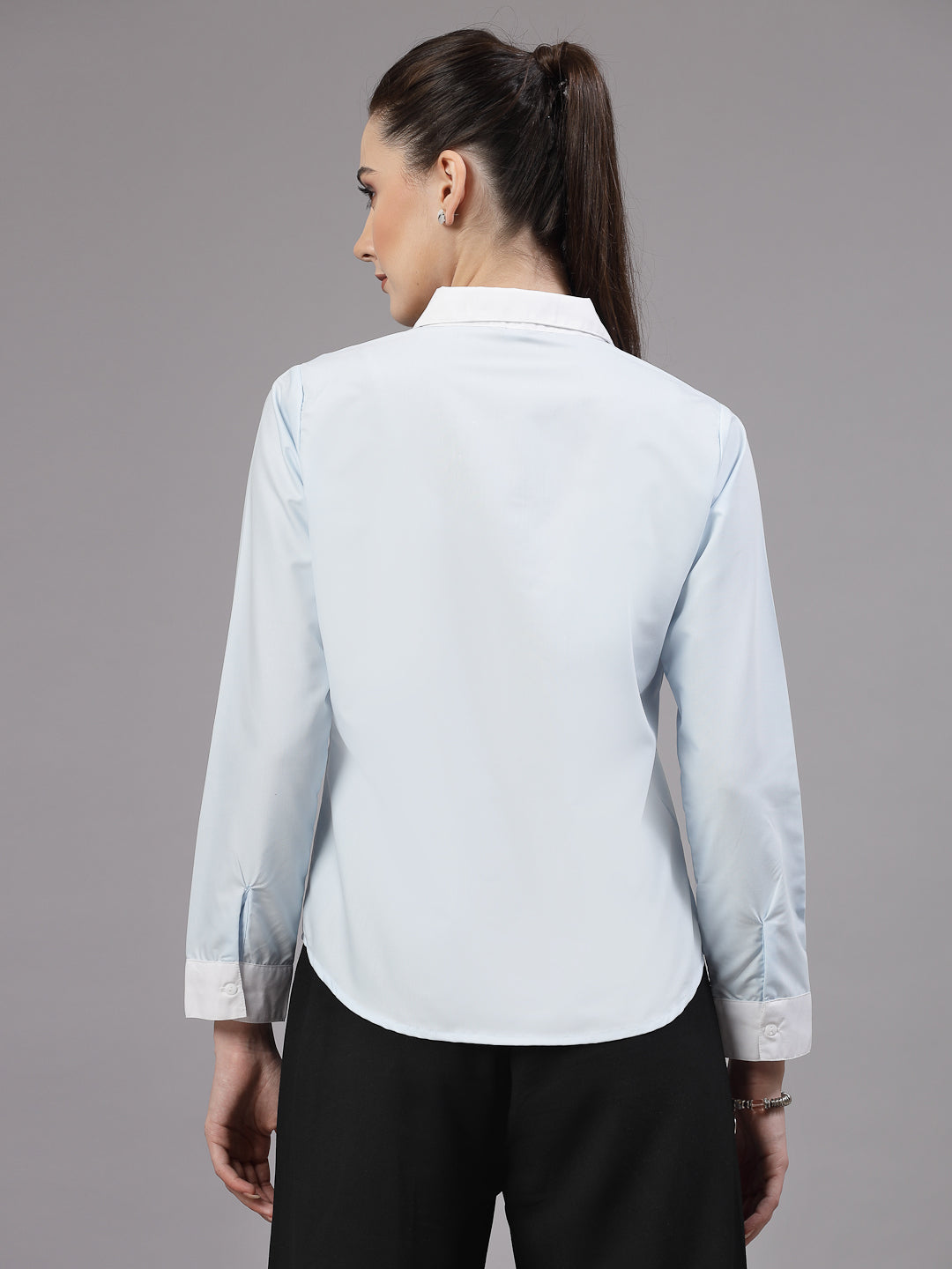 Style Quotient Women Sky Blue and White Colorblock Polycotton Regular Shirt-Shirts-StyleQuotient