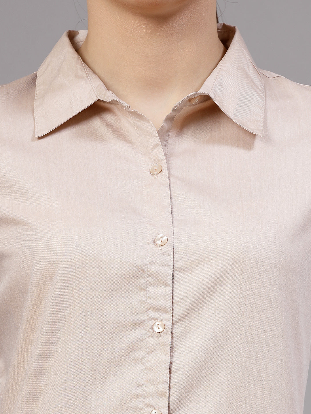 Style Quotient Women Solid Beige Regular Formal Shirt-Shirts-StyleQuotient
