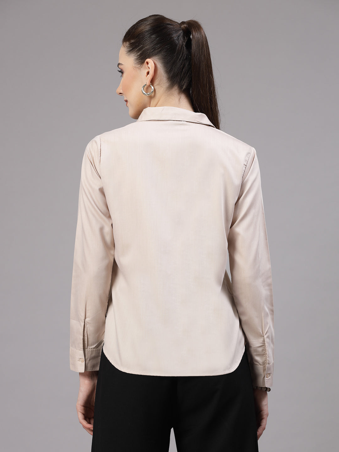 Style Quotient Women Solid Beige Regular Formal Shirt-Shirts-StyleQuotient