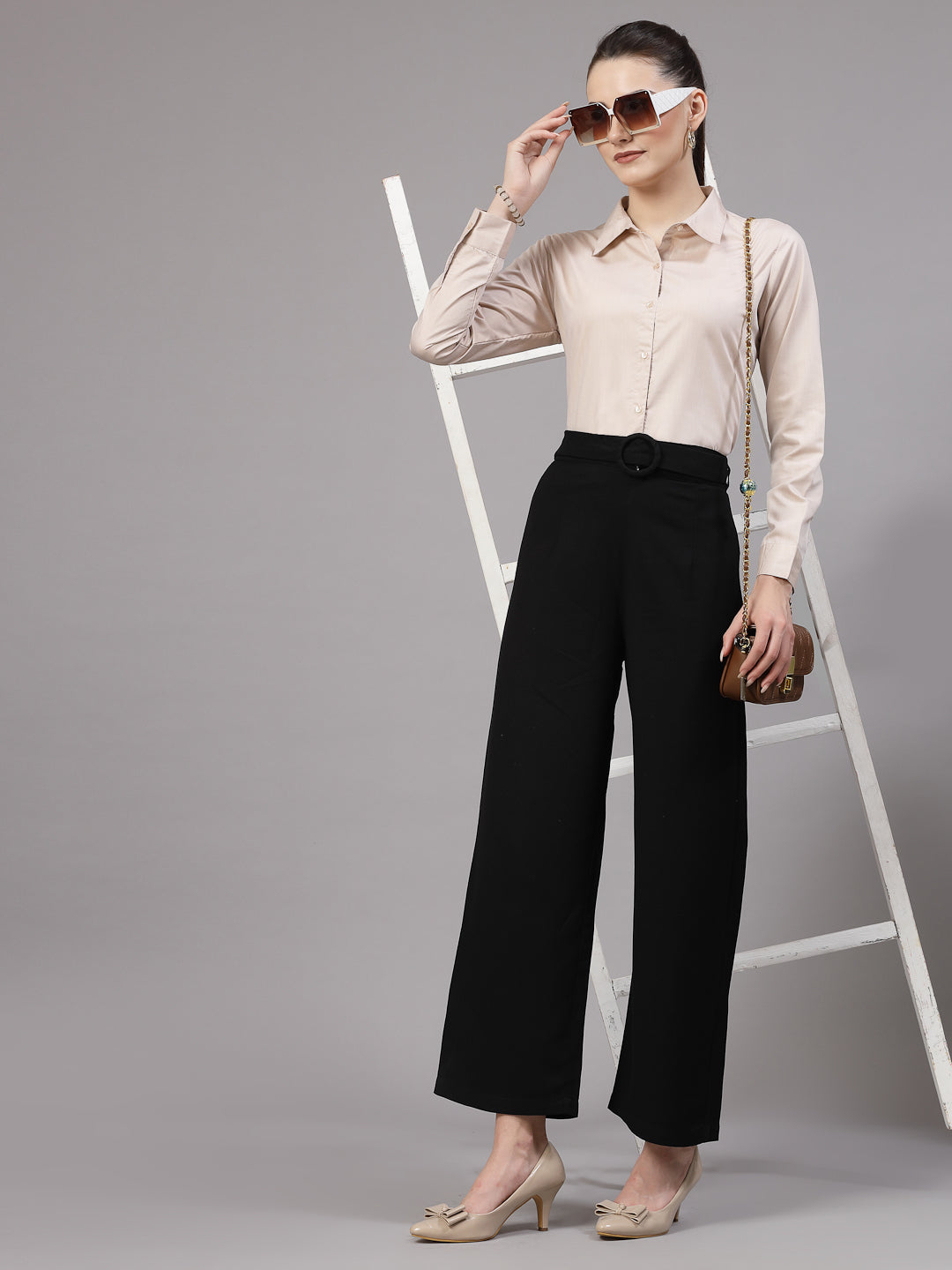 Style Quotient Women Solid Beige Regular Formal Shirt-Shirts-StyleQuotient