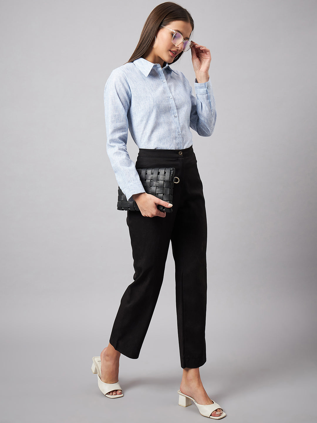 Style Quotient Women Self Design Stripe Blue And White Polycotton Formal Shirt-Shirts-StyleQuotient