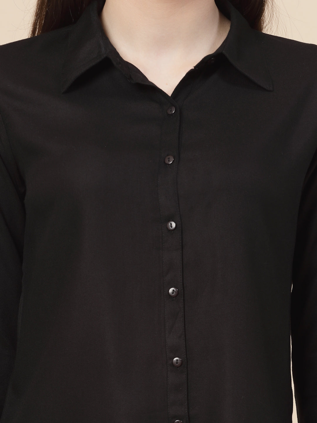 Style Quotient Women Solid Black Rayon Regular Shirt-Shirts-StyleQuotient