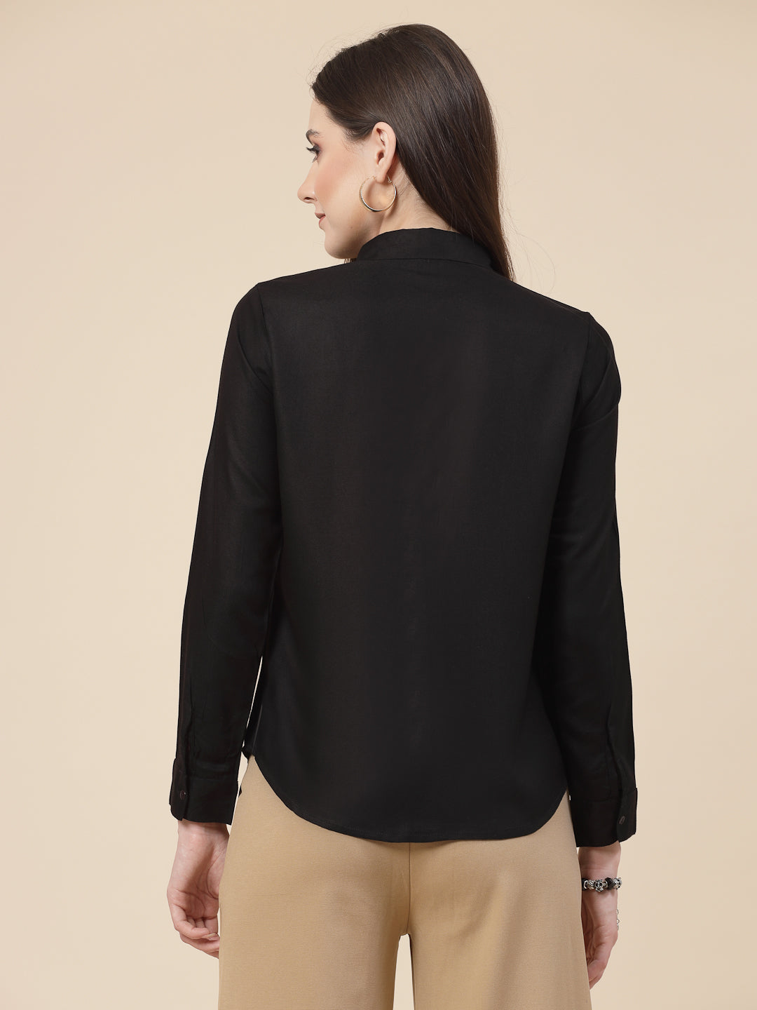 Style Quotient Women Solid Black Rayon Regular Shirt-Shirts-StyleQuotient