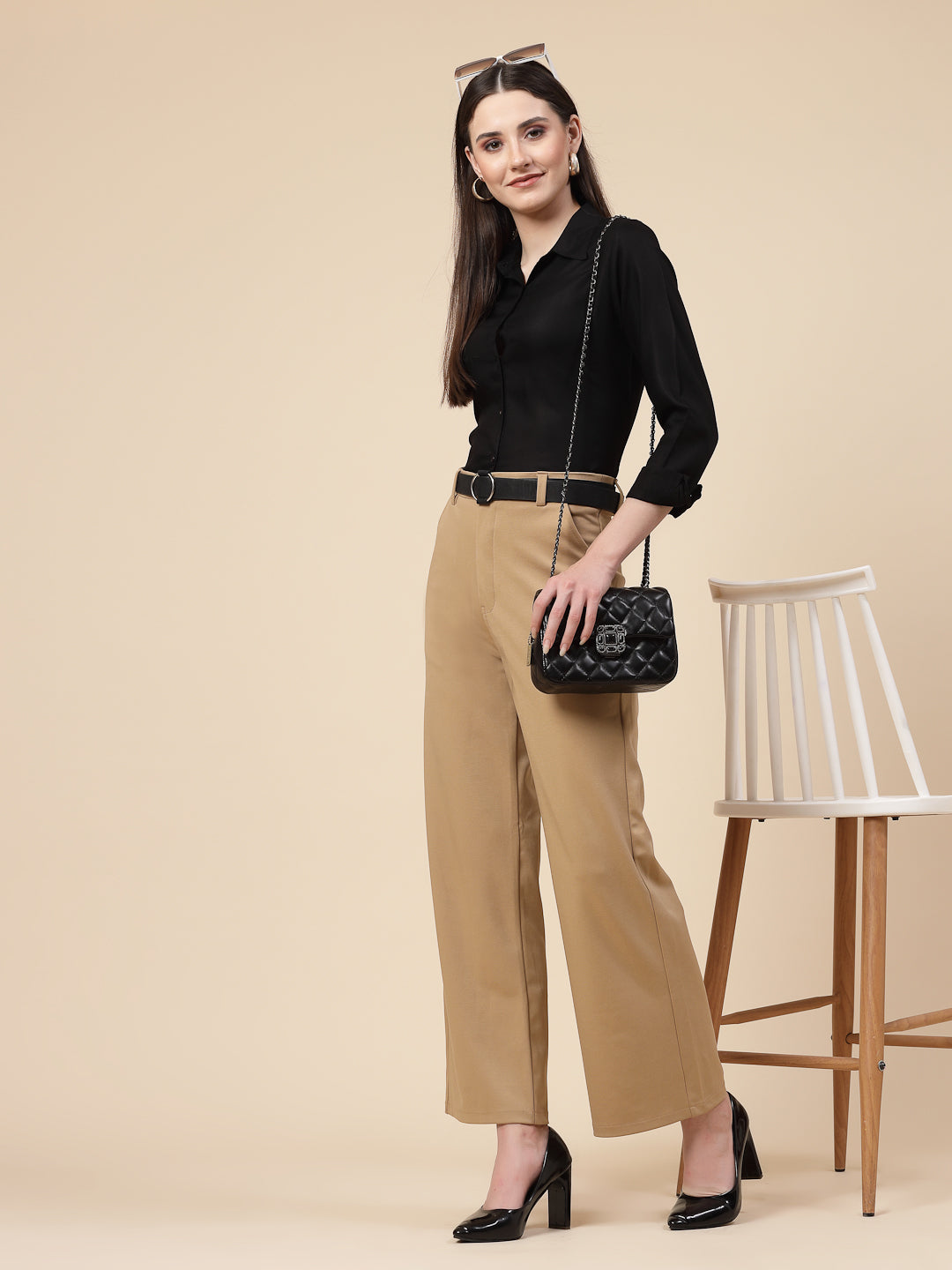 Style Quotient Women Solid Black Rayon Regular Shirt-Shirts-StyleQuotient