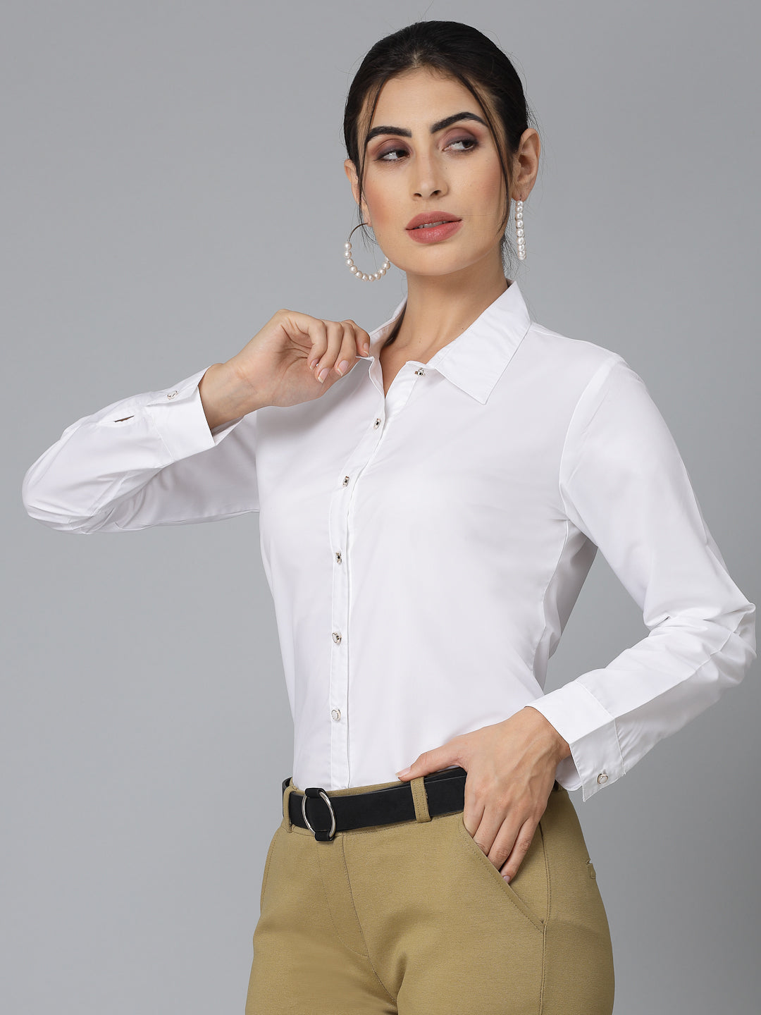 Style Quotient Women Solid White polycotton Formal Shirt-Shirts-StyleQuotient
