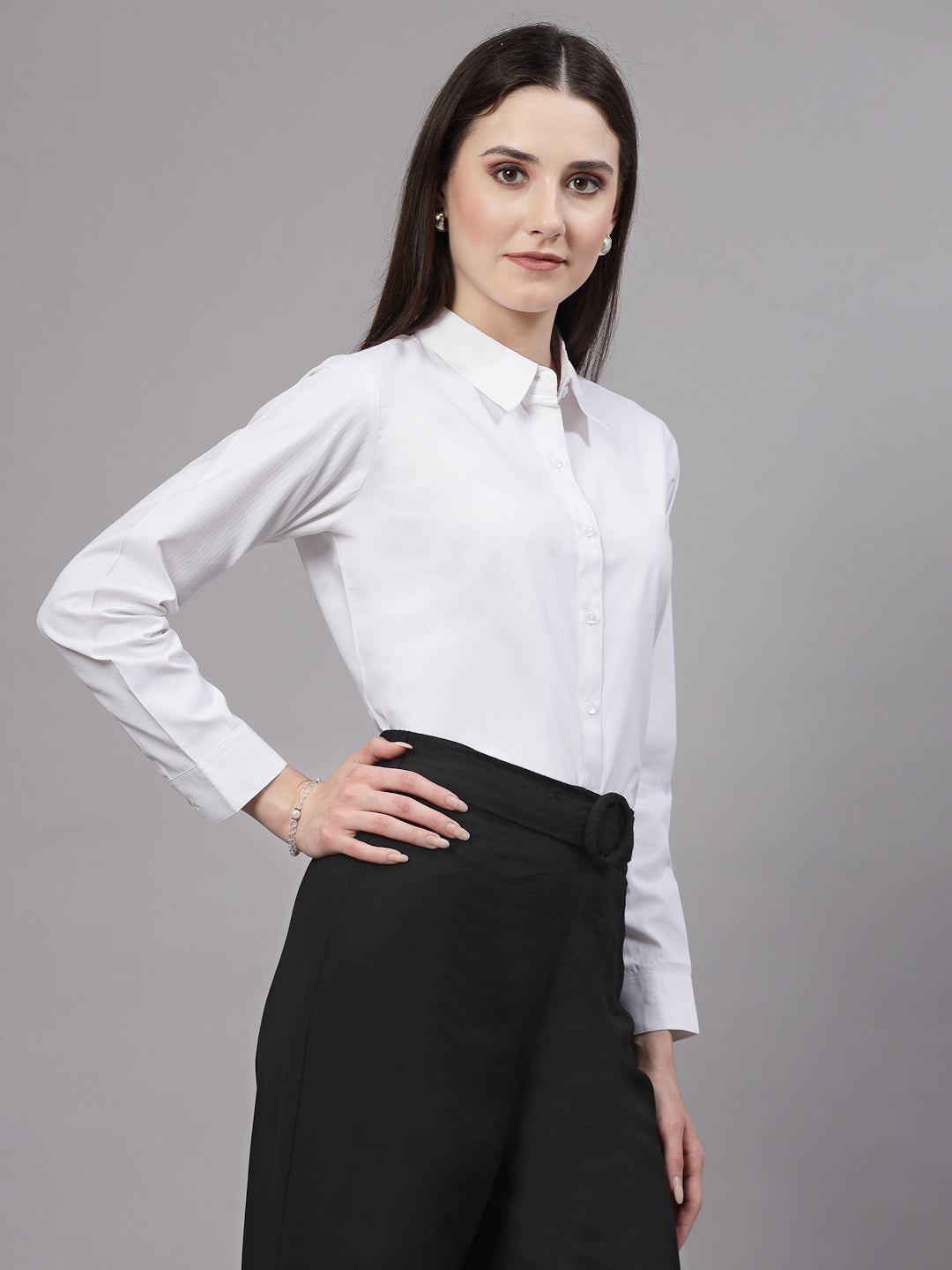 Style Quotient Women Self Design White polycotton Formal Shirt-Shirts-StyleQuotient
