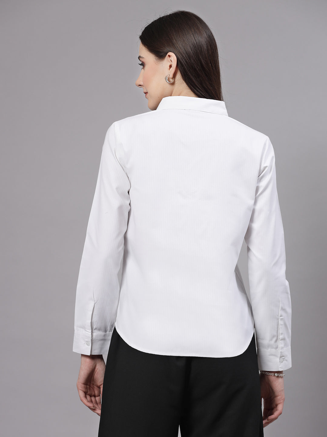 Style Quotient Women Self Design White polycotton Formal Shirt-Shirts-StyleQuotient