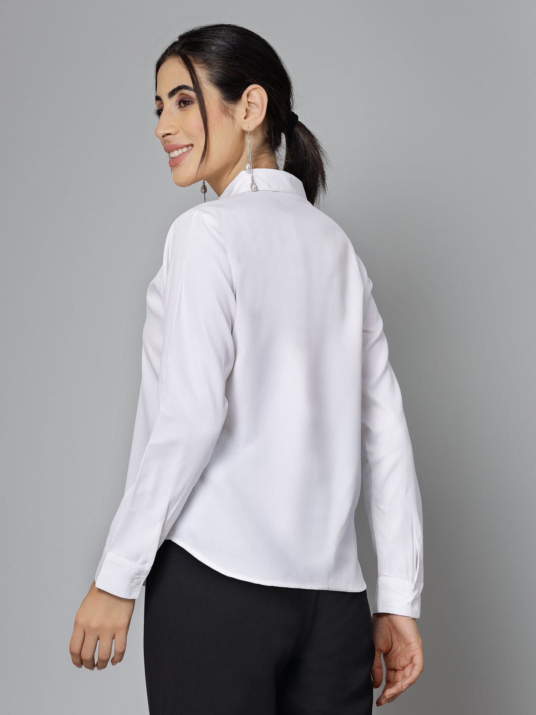 Style Quotient Women Self Design White polycotton Formal Shirt-Shirts-StyleQuotient