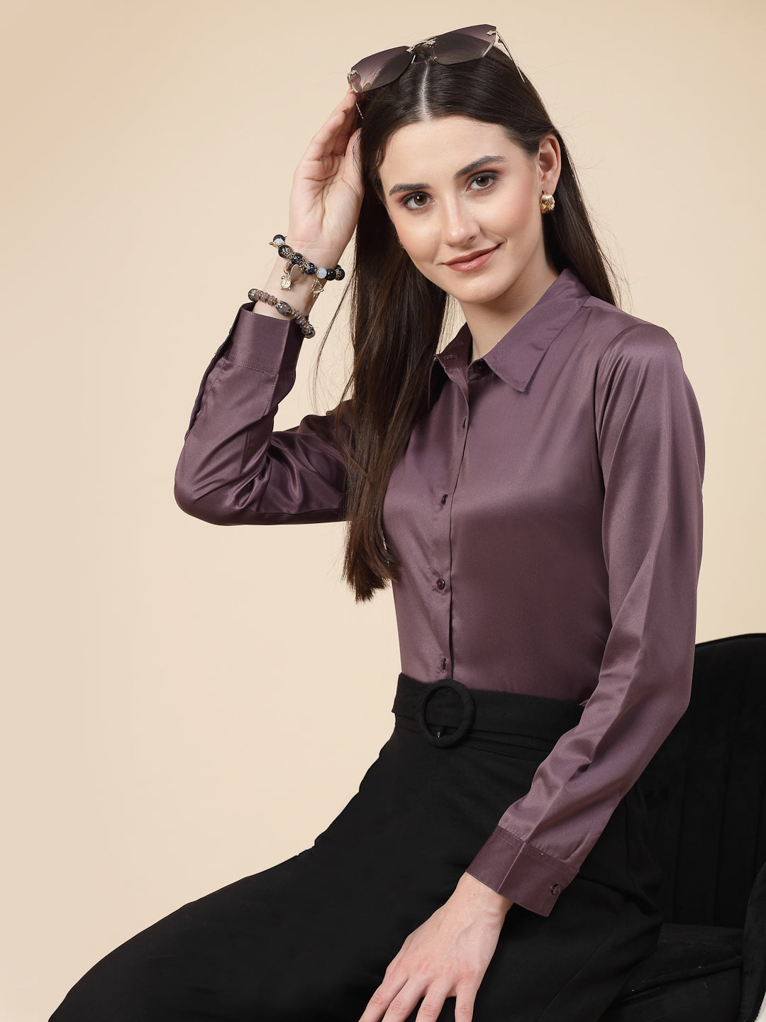 Style Quotient Women Mauve Satin Regular Formal Shirt-Shirts-StyleQuotient