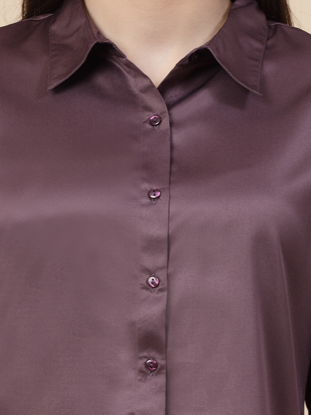 Style Quotient Women Mauve Satin Regular Formal Shirt-Shirts-StyleQuotient
