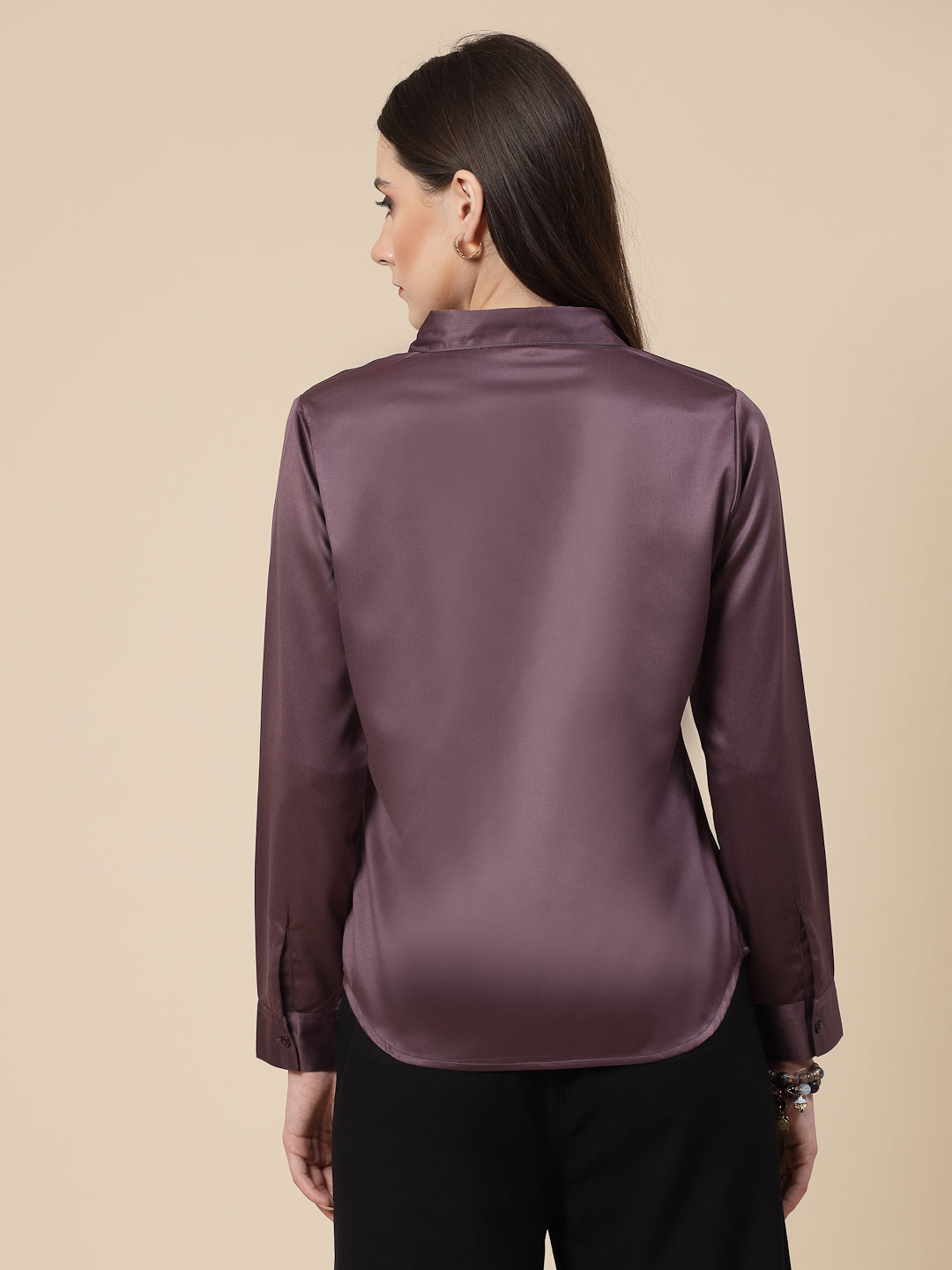 Style Quotient Women Mauve Satin Regular Formal Shirt-Shirts-StyleQuotient