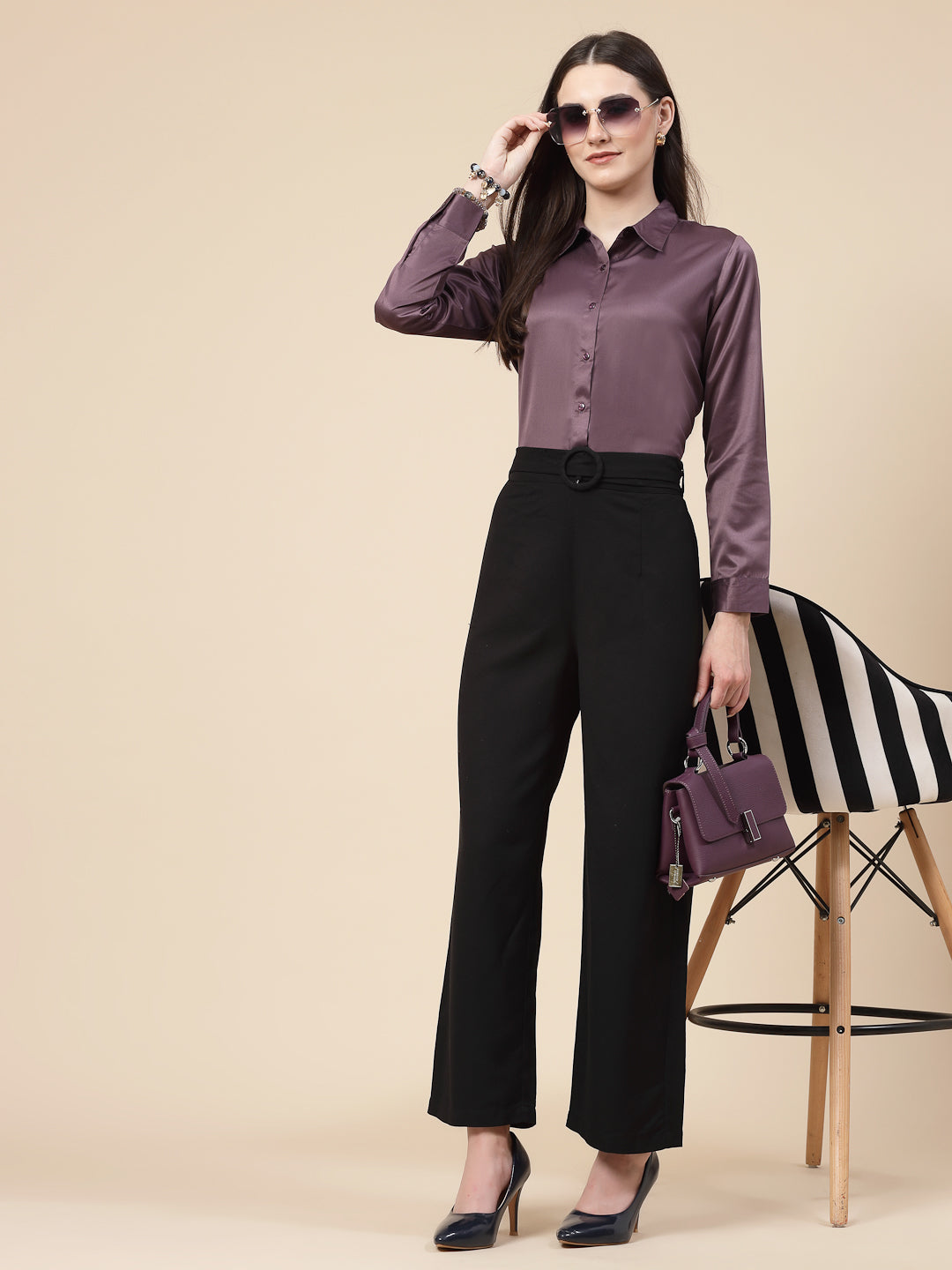 Style Quotient Women Mauve Satin Regular Formal Shirt-Shirts-StyleQuotient