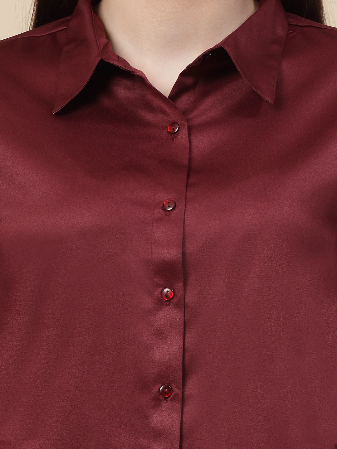 Style Quotient Women Maroon Satin Regular Formal Shirt-Shirts-StyleQuotient