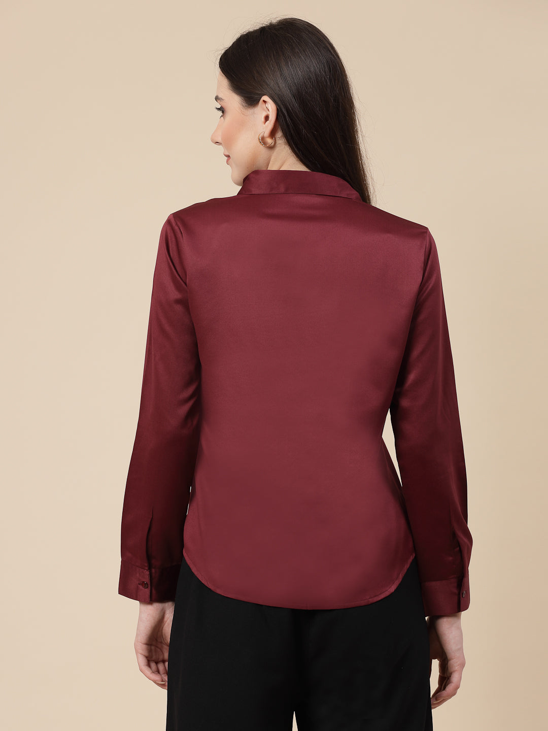 Style Quotient Women Maroon Satin Regular Formal Shirt-Shirts-StyleQuotient