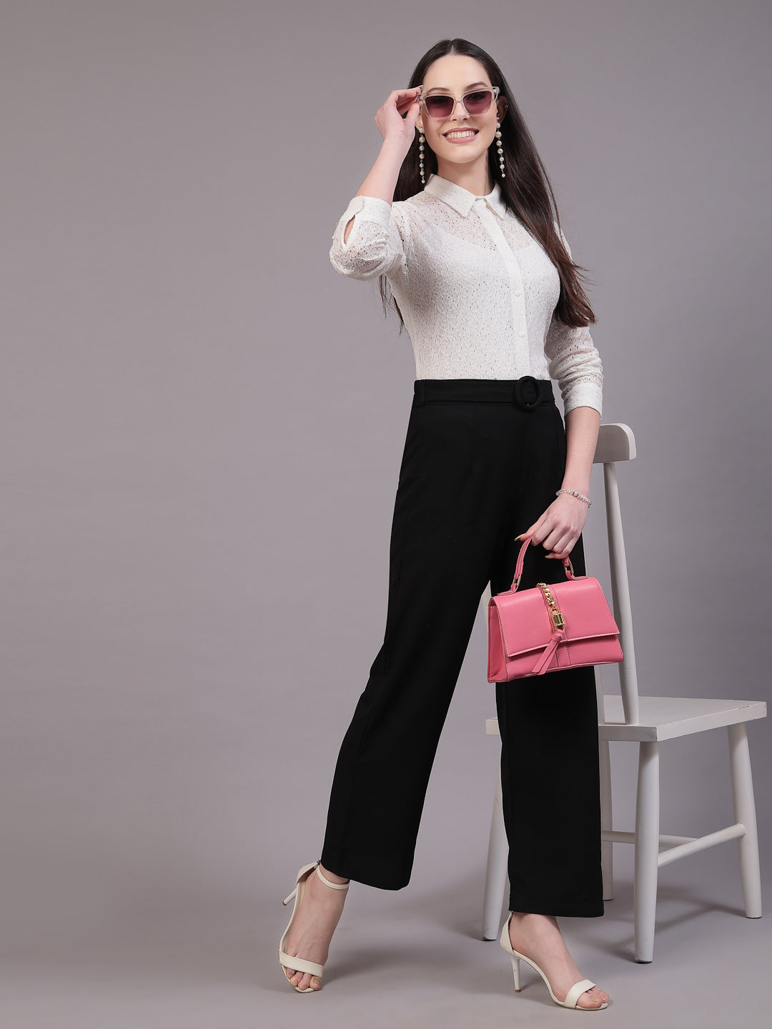 Style Quotient Women Self White Lace Regular Shirt-Shirts-StyleQuotient