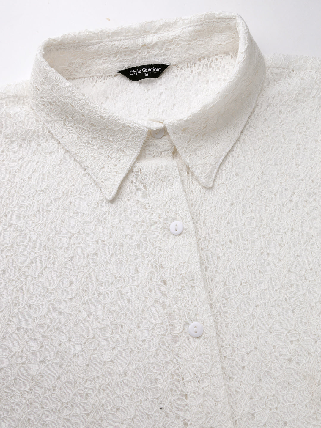 Style Quotient Women Self White Lace Regular Shirt-Shirts-StyleQuotient