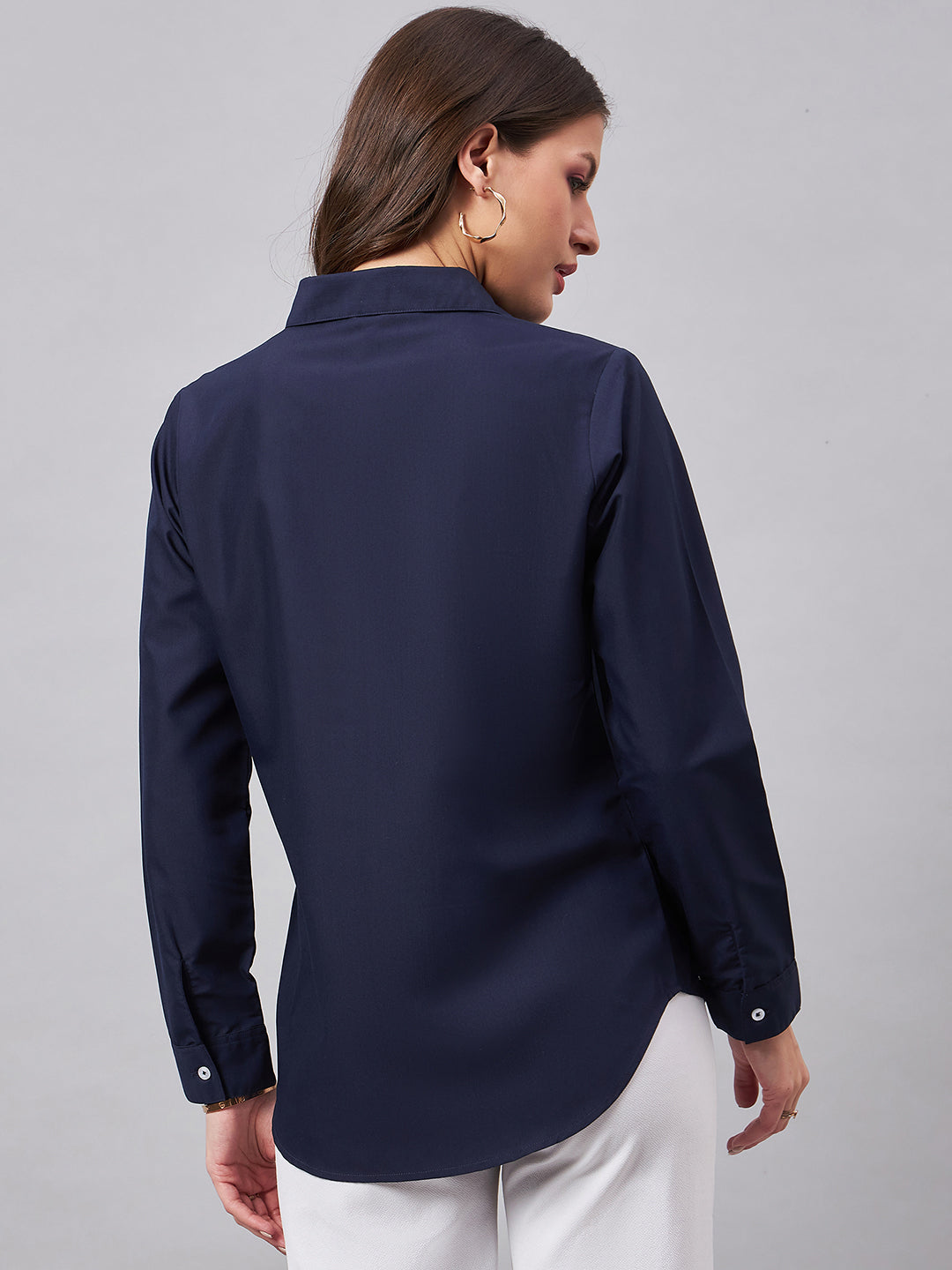 Style Quotient Women Smart Navy Spread Collar Full Sleeve Shirt-Shirts-StyleQuotient