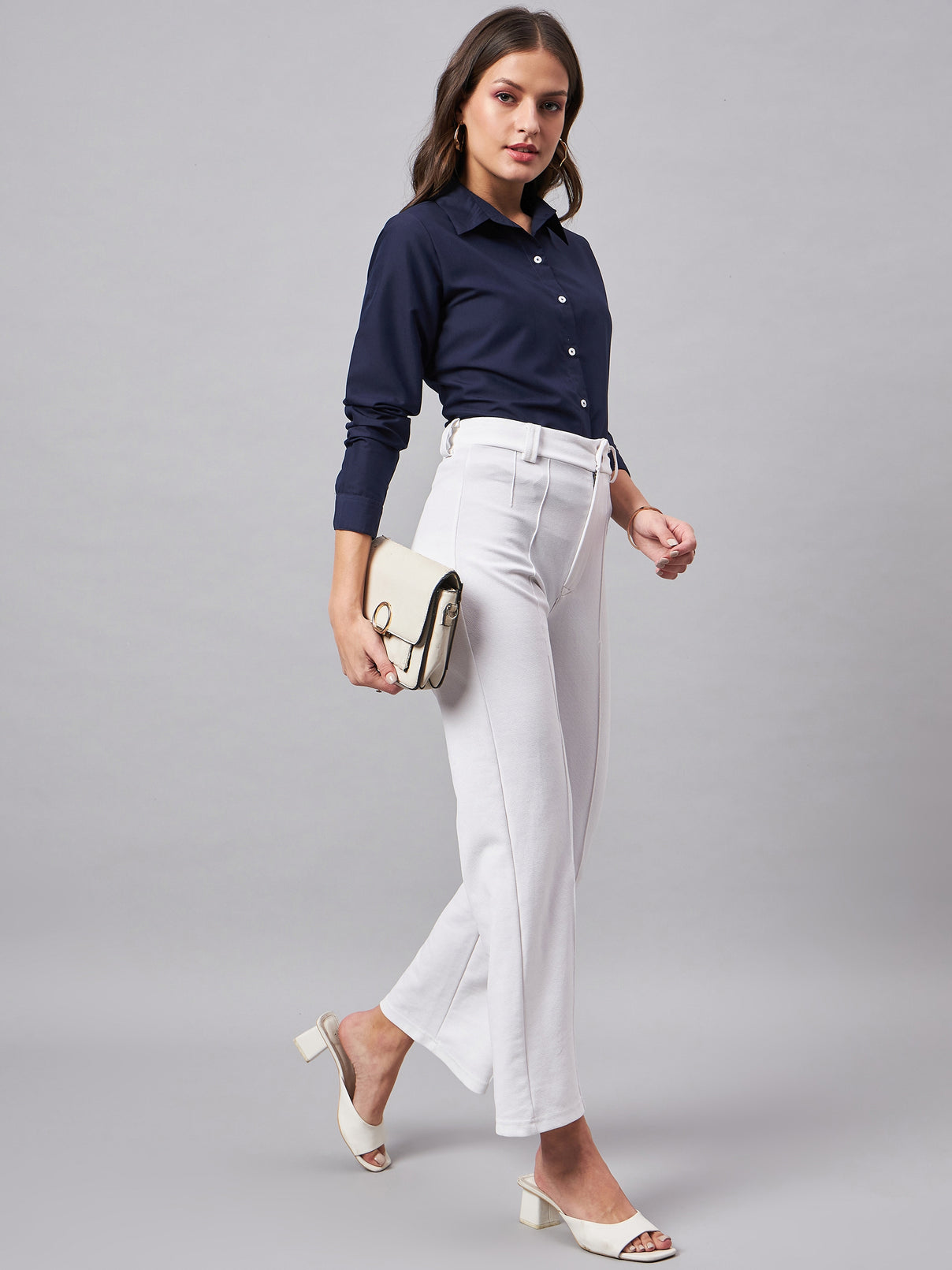 Style Quotient Women Smart Navy Spread Collar Full Sleeve Shirt-Shirts-StyleQuotient