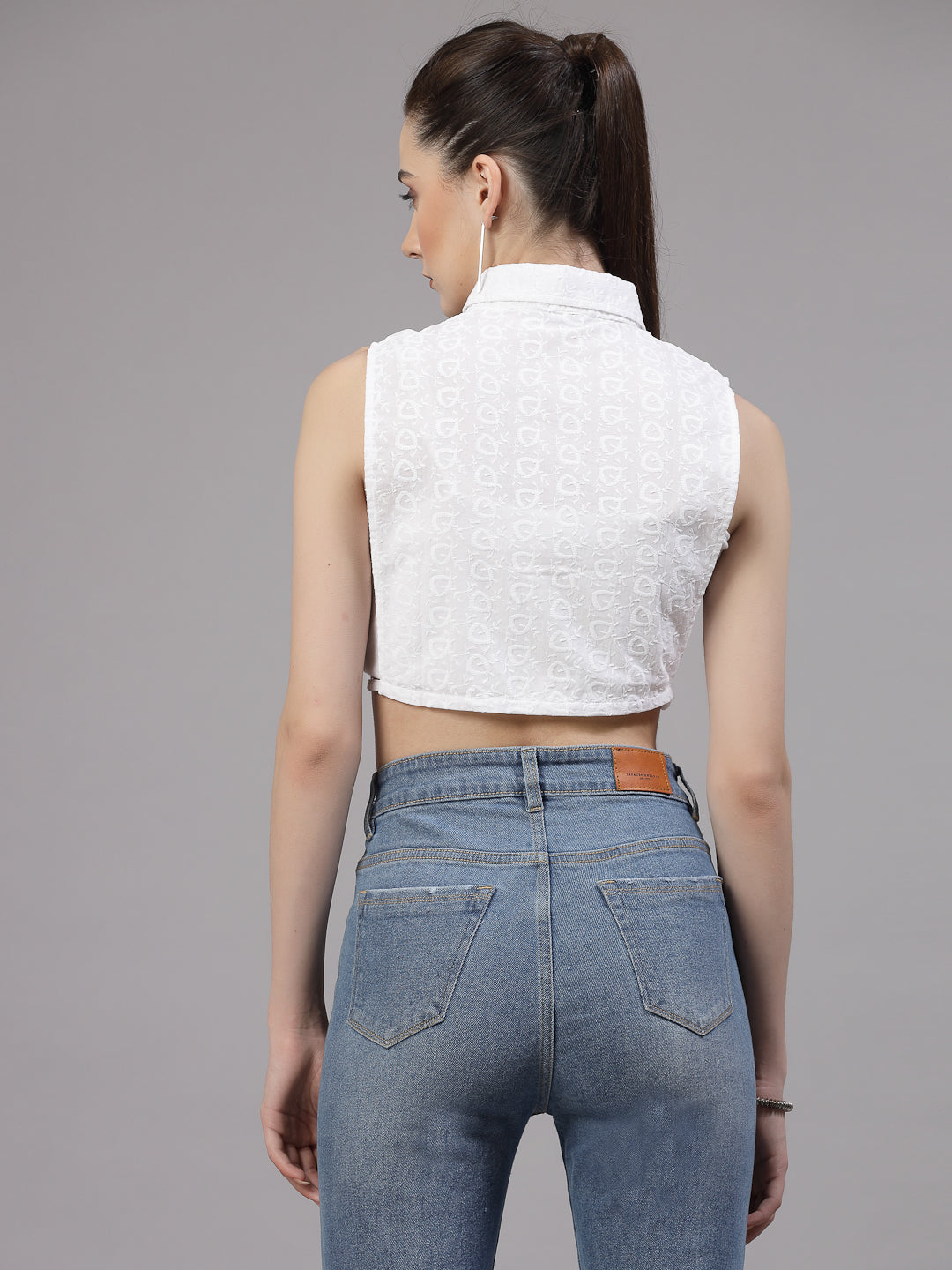 Style Quotient Women Self Design White Polycotton Regular Dickey Collar Shirt-Shirts-StyleQuotient