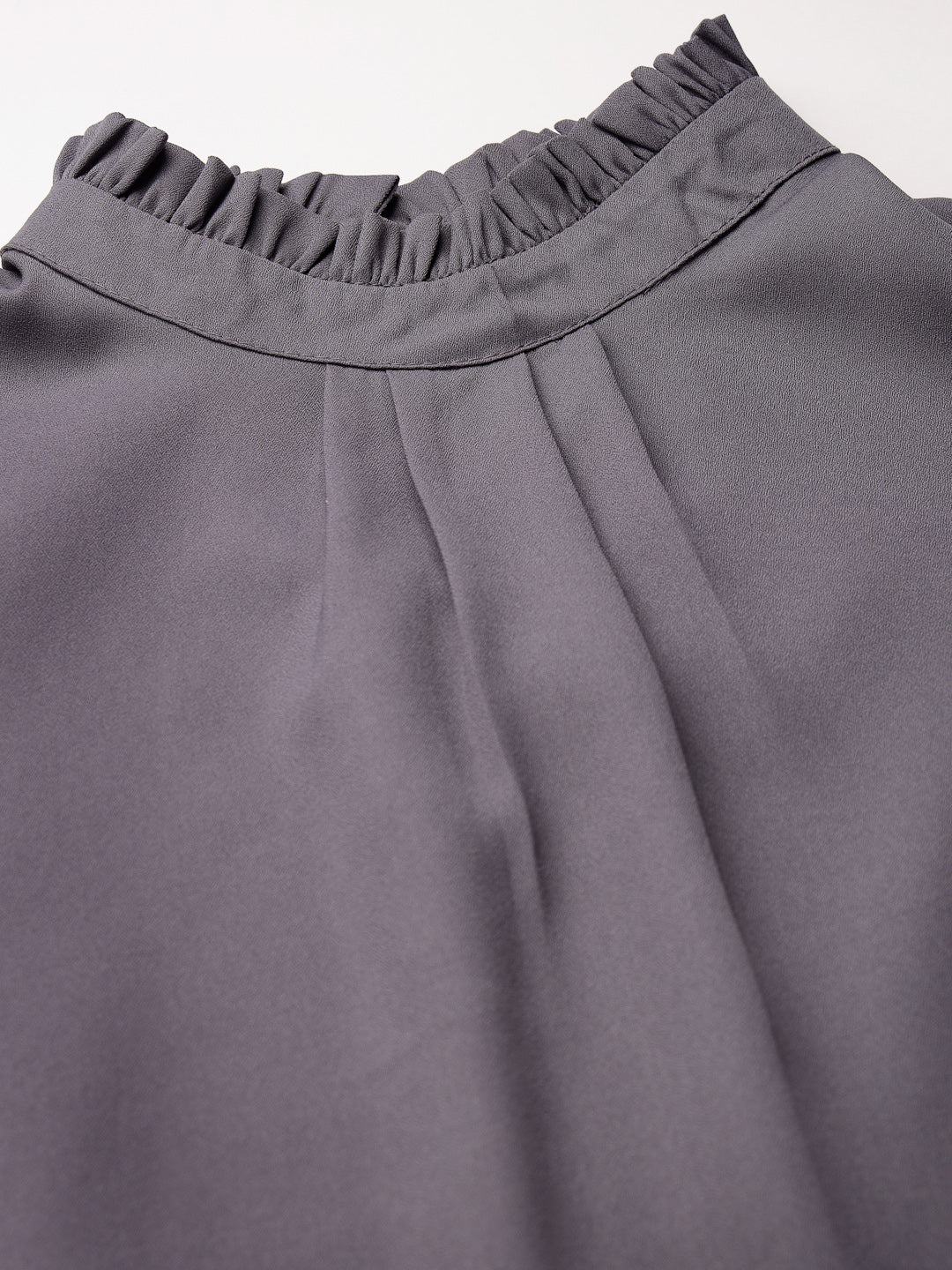 Style Quotient Women Solid Grey Polycrepe Smart Casual Top-Tops-StyleQuotient