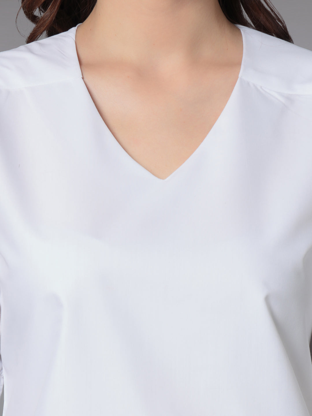 Style Quotient Women Solid White PolyCotton Formal Top-Tops-StyleQuotient