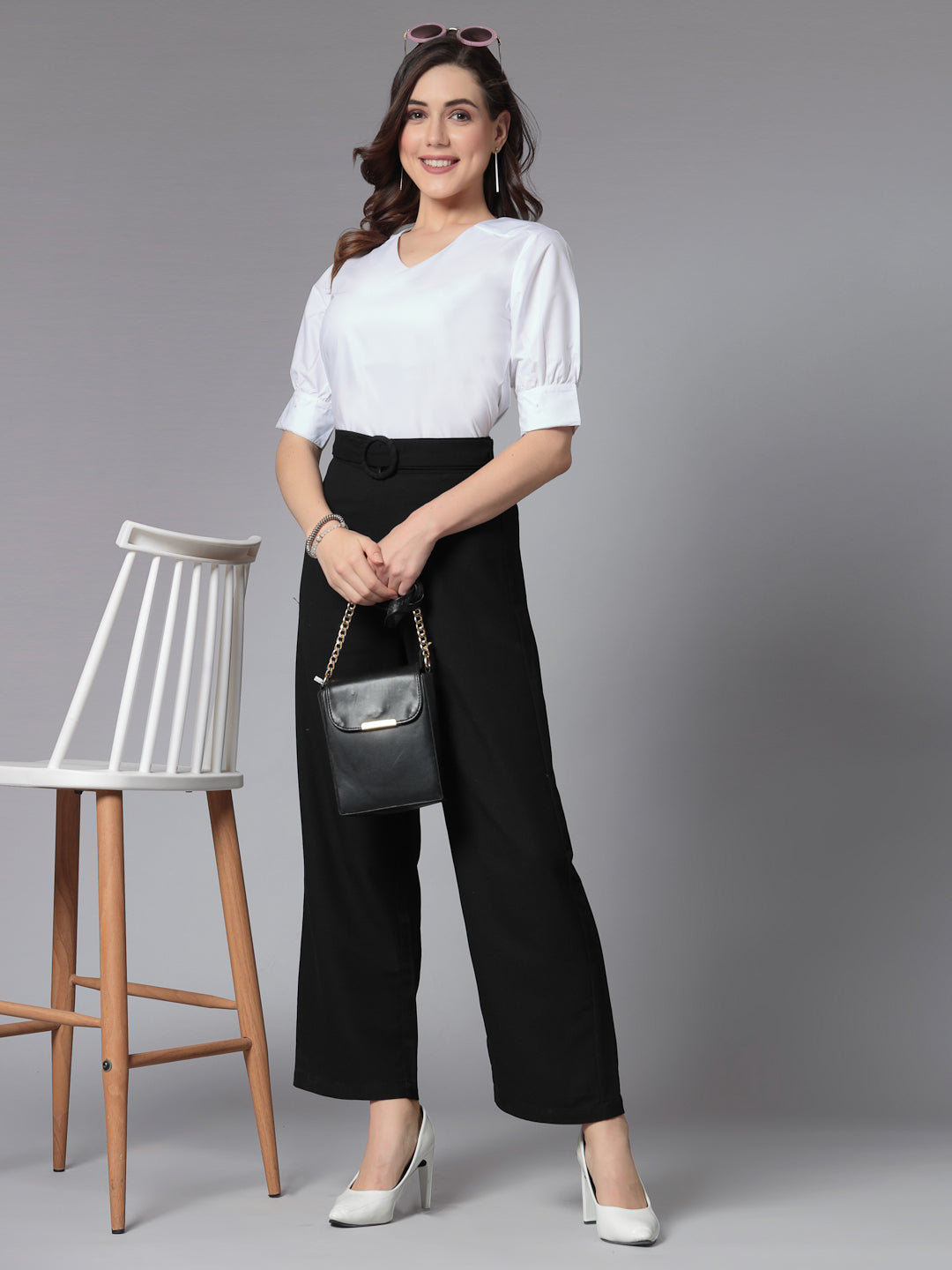 Style Quotient Women Solid White PolyCotton Formal Top-Tops-StyleQuotient