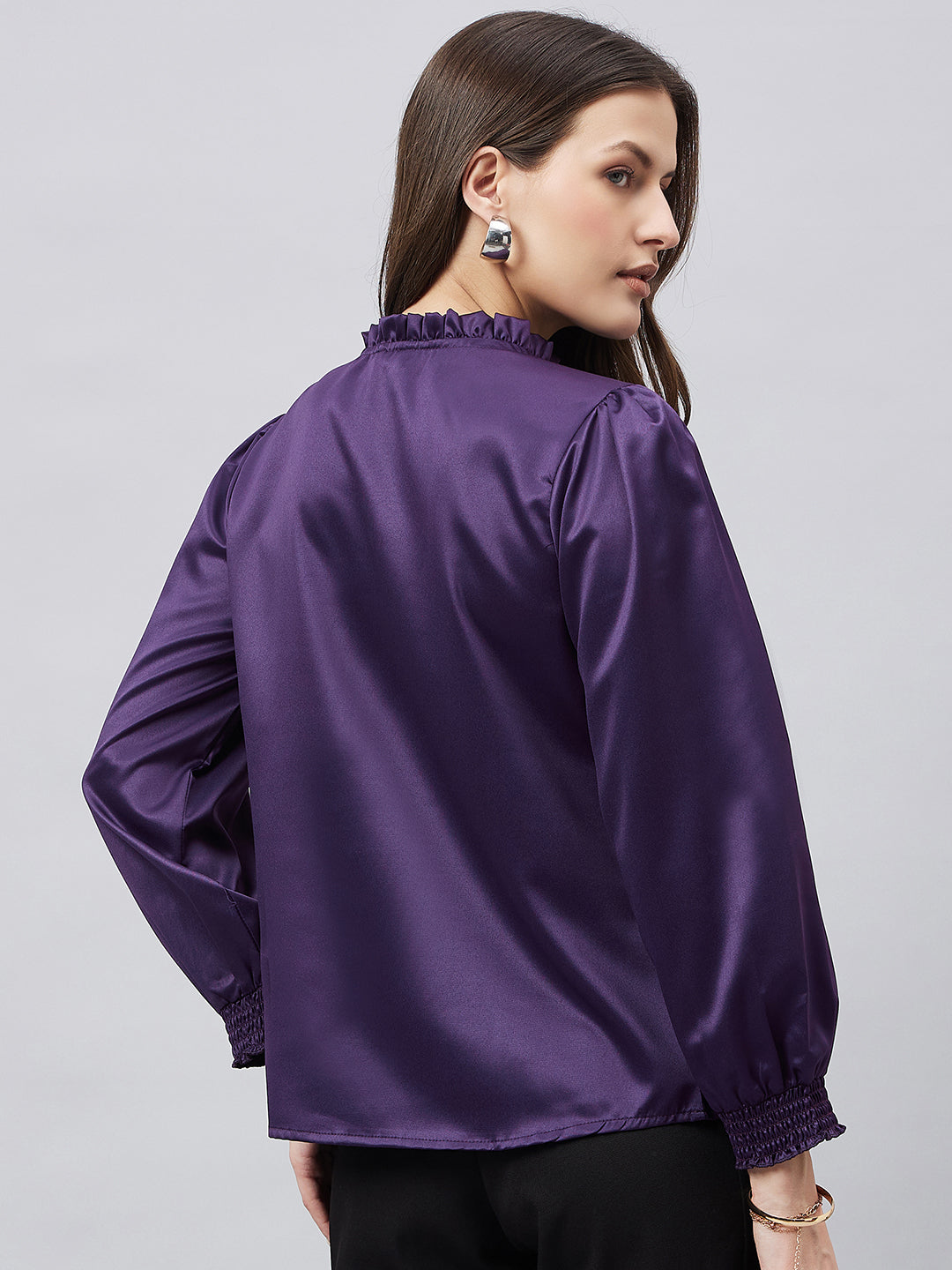 Style Quotient Women Solid Wine Satin Regular Fit Party Top-Tops-StyleQuotient