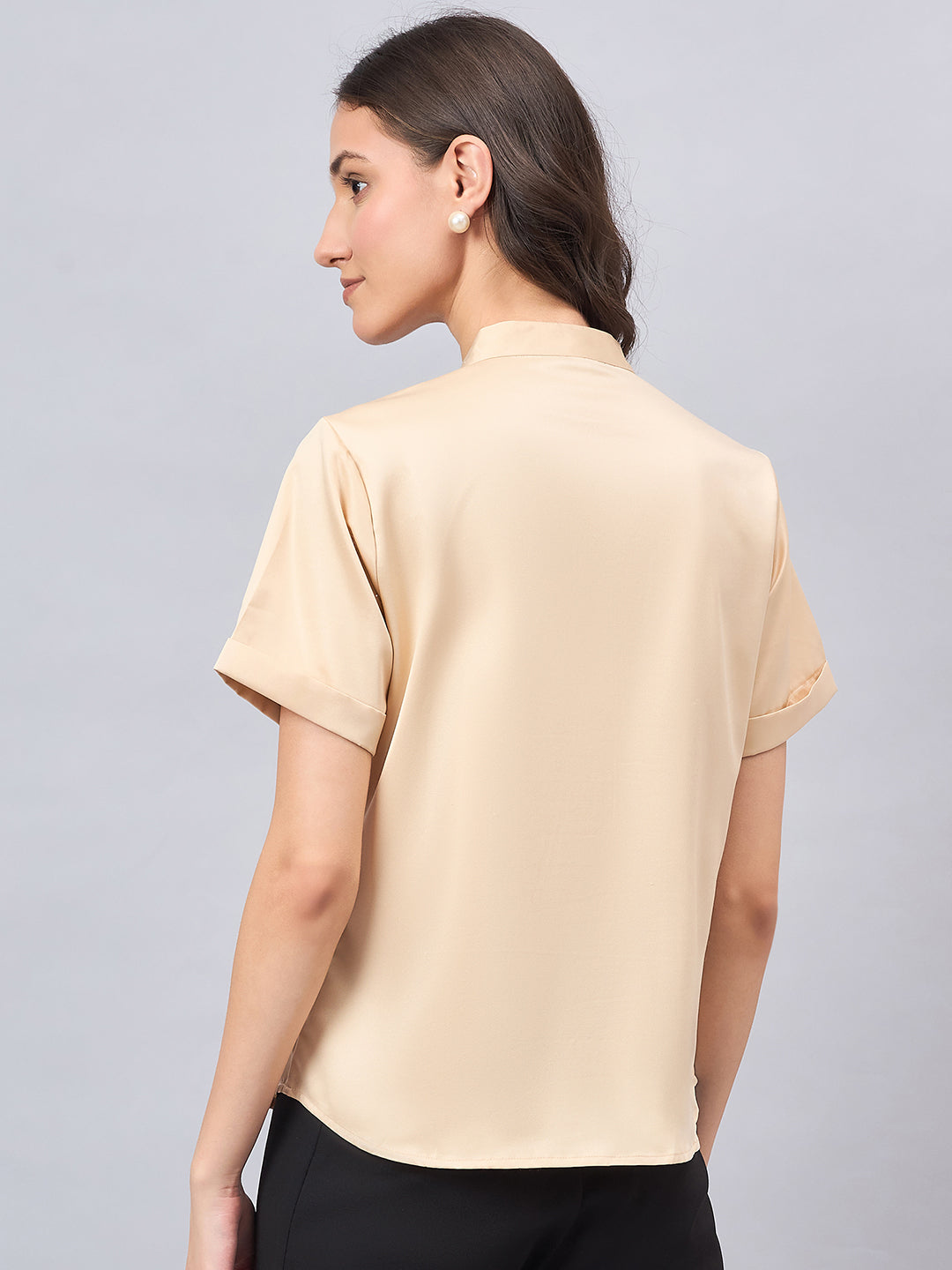 Style Quotient Women Solid Champagne Satin Party Shirt-Shirts-StyleQuotient