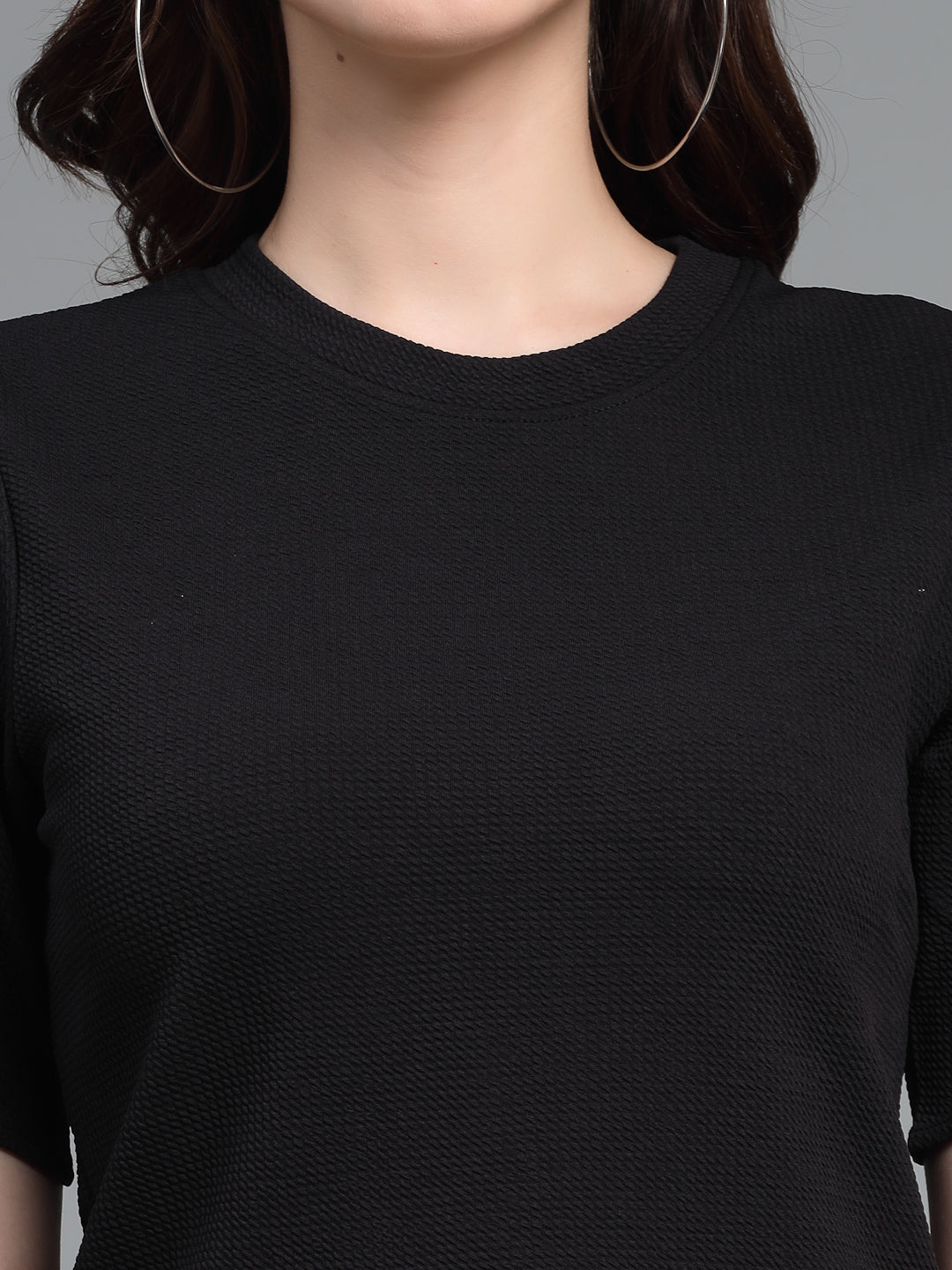 Style Quotient Women Black Poly Knit Smart Casual Top-Tops-StyleQuotient