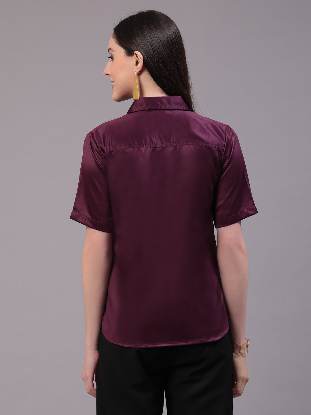 Style Quotient Women Wine Satin Comfort Fit Shirt-Shirts-StyleQuotient