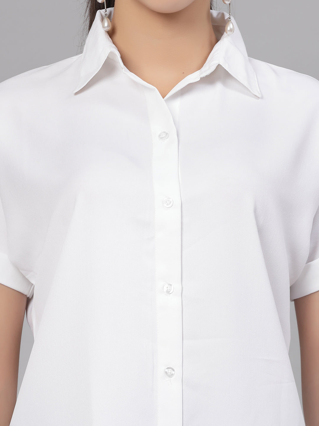 Style Quotient Women Solid White Polyester Formal Shirt-Shirts-StyleQuotient