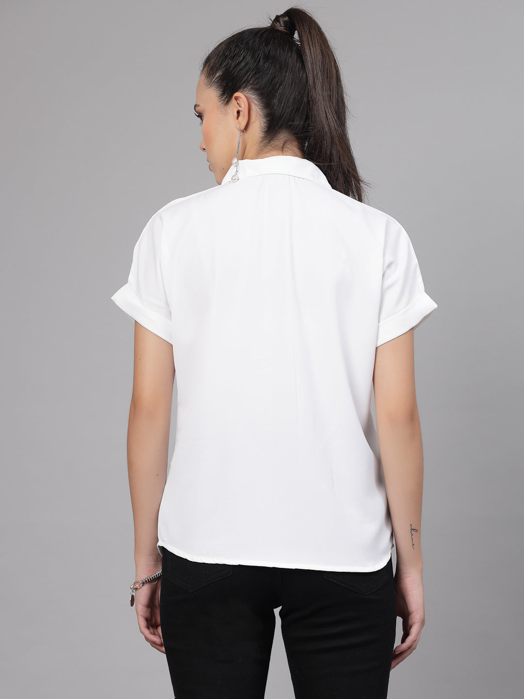 Style Quotient Women Solid White Polyester Formal Shirt-Shirts-StyleQuotient