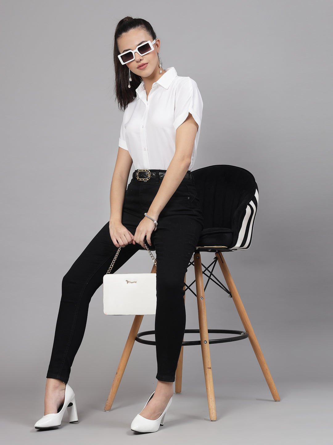 Style Quotient Women Solid White Polyester Formal Shirt-Shirts-StyleQuotient