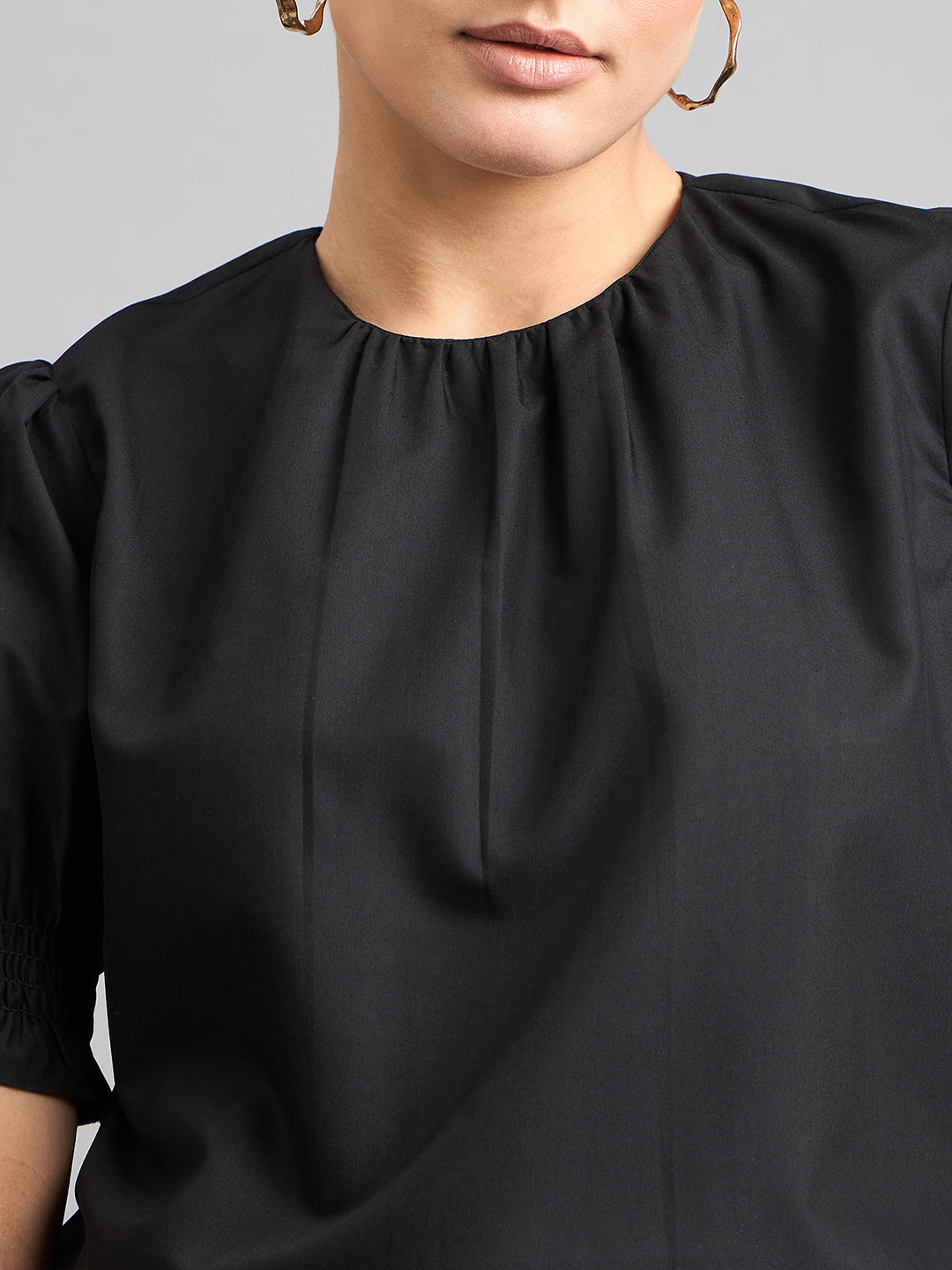 Style Quotient Women Solid Black Polycotton Regular Smart Casual Top-Tops-StyleQuotient