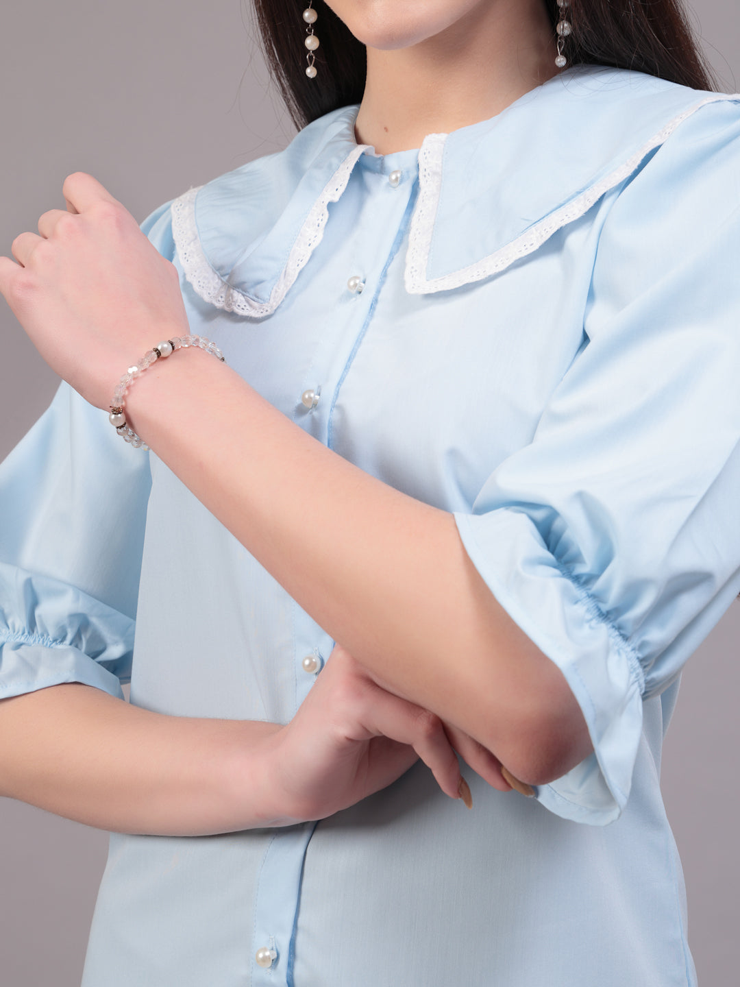 Style Quotient Women Sky Blue Victorian style Shirt-Shirts-StyleQuotient