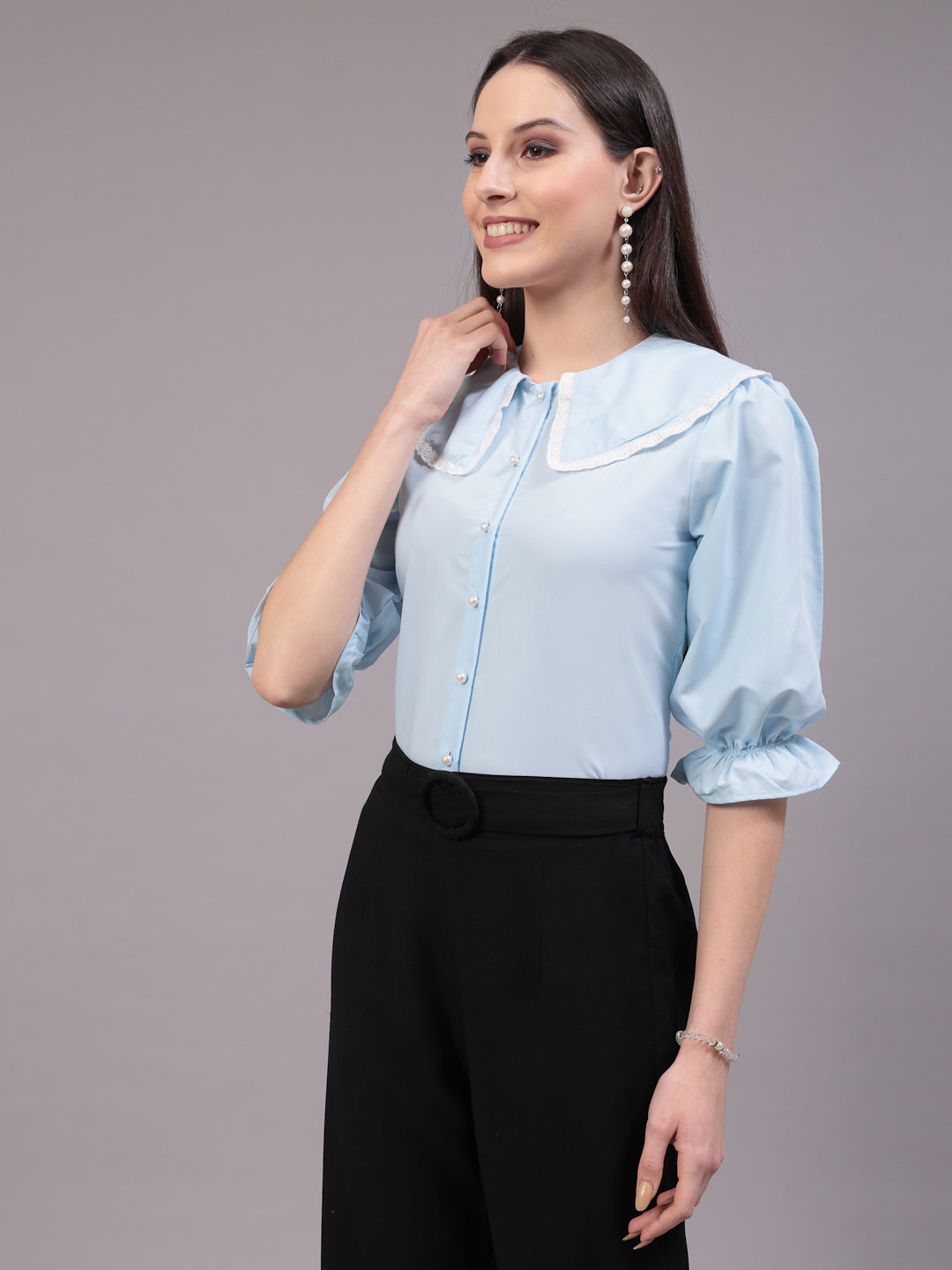 Style Quotient Women Sky Blue Victorian style Shirt-Shirts-StyleQuotient