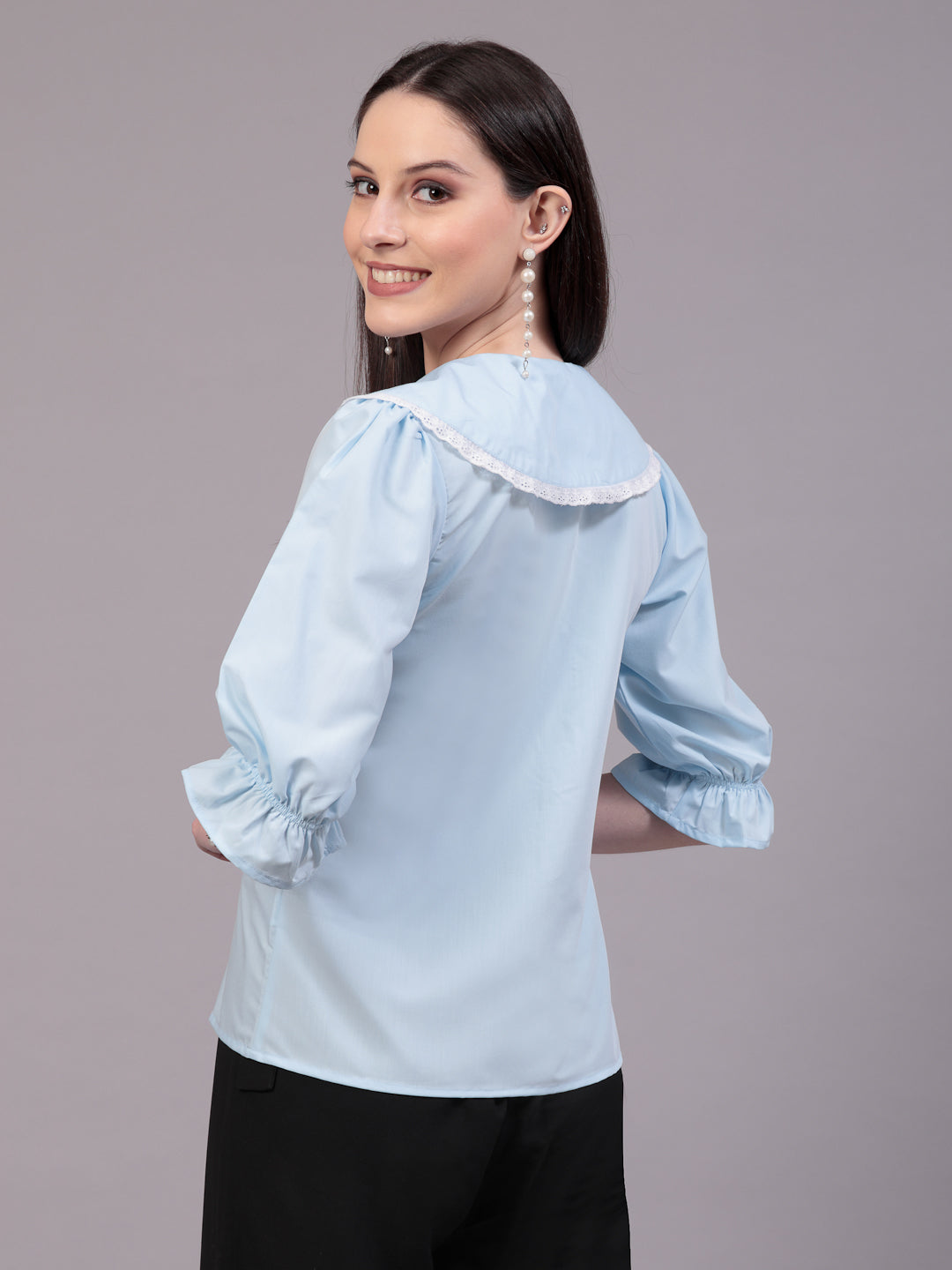 Style Quotient Women Sky Blue Victorian style Shirt-Shirts-StyleQuotient