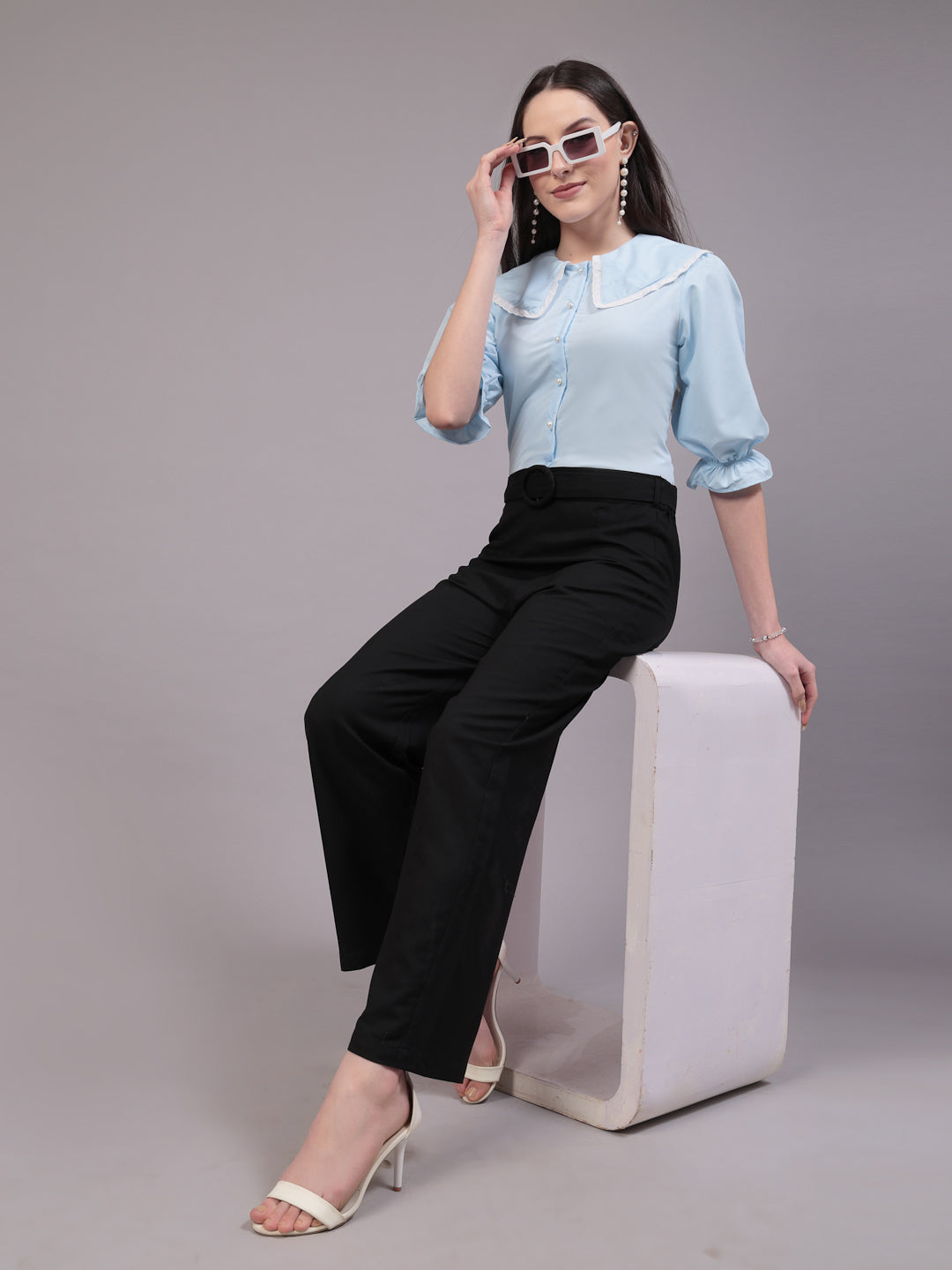 Style Quotient Women Sky Blue Victorian style Shirt-Shirts-StyleQuotient