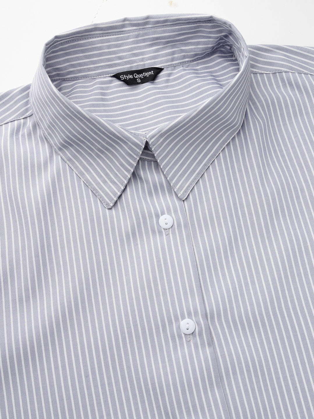 Style Quotients Women Gray And White Cotton Stripe Smart Casual Shirt-Shirts-StyleQuotient