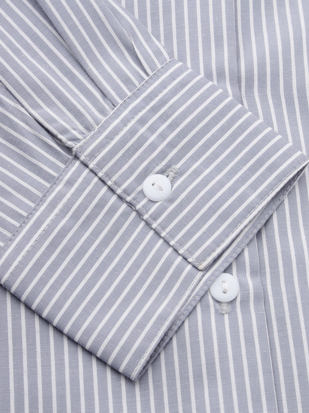 Style Quotients Women Gray And White Cotton Stripe Smart Casual Shirt-Shirts-StyleQuotient