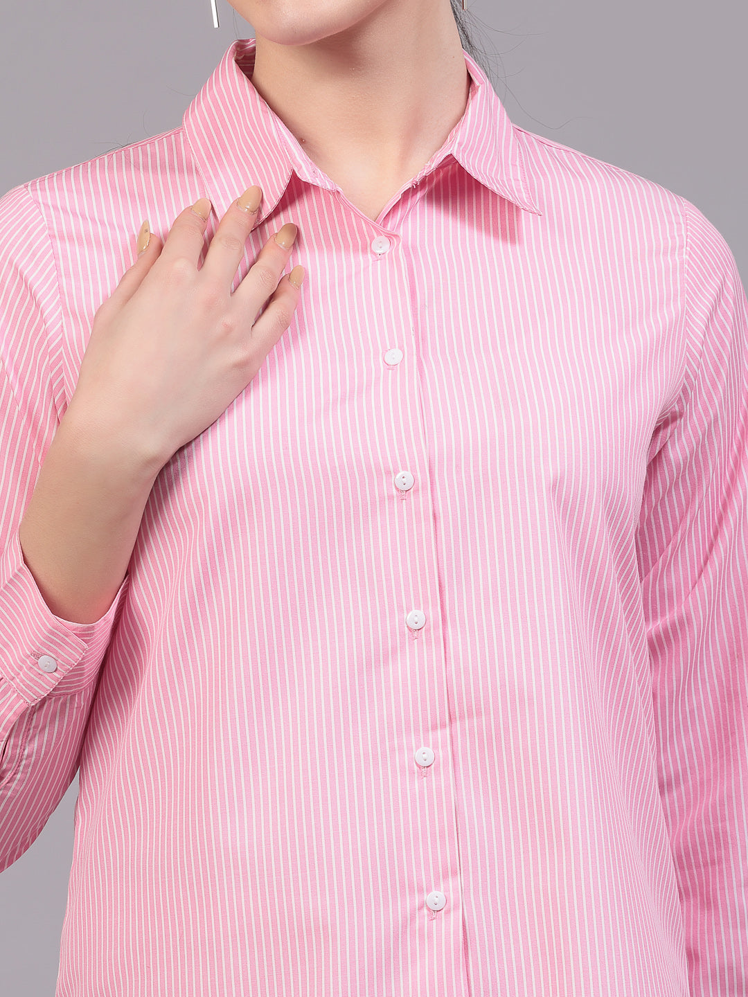 Style Quotients Women Pink And White Cotton Stripe Smart Casual Shirt-Shirts-StyleQuotient